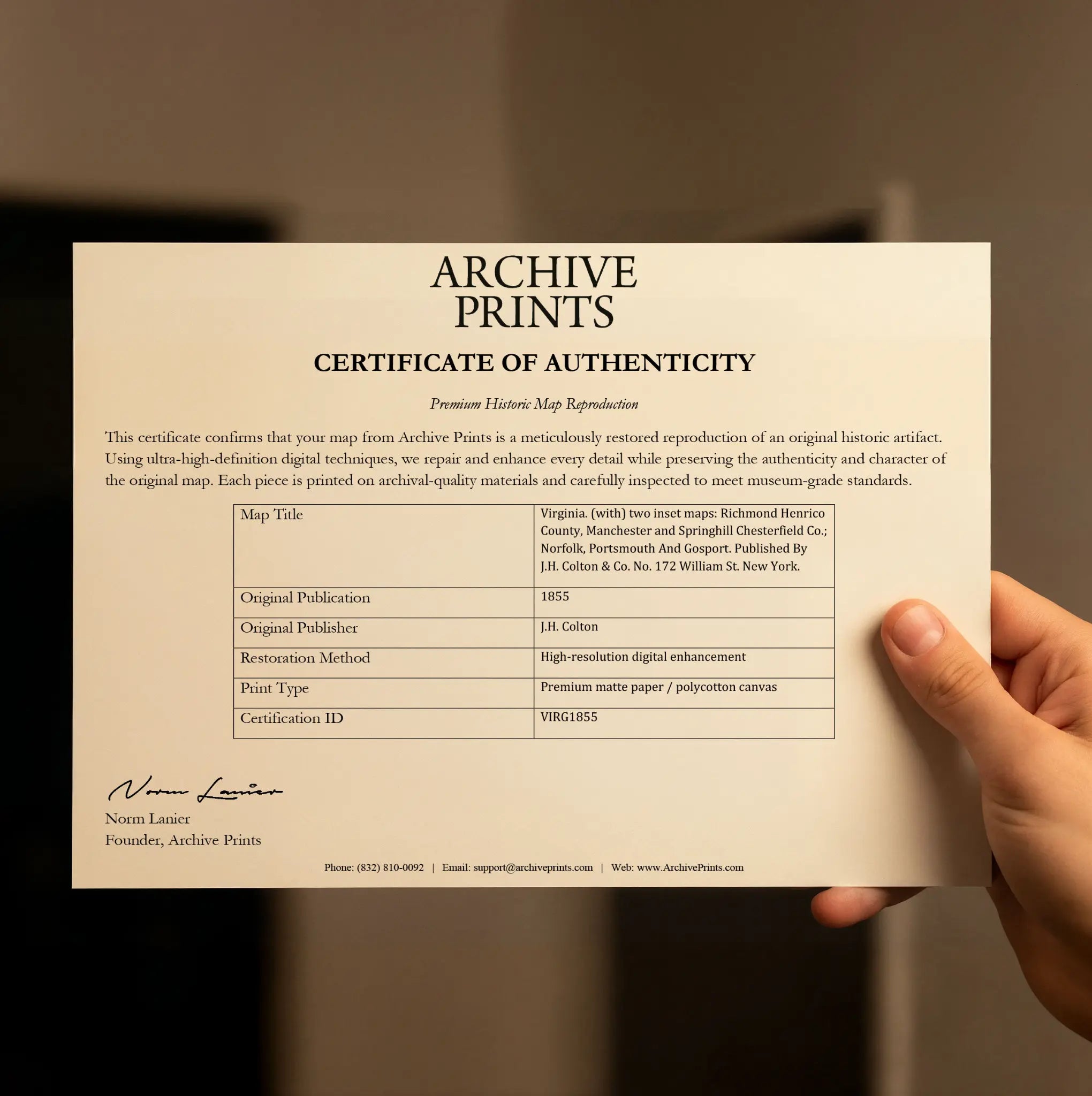 Virginia Map - Certificate