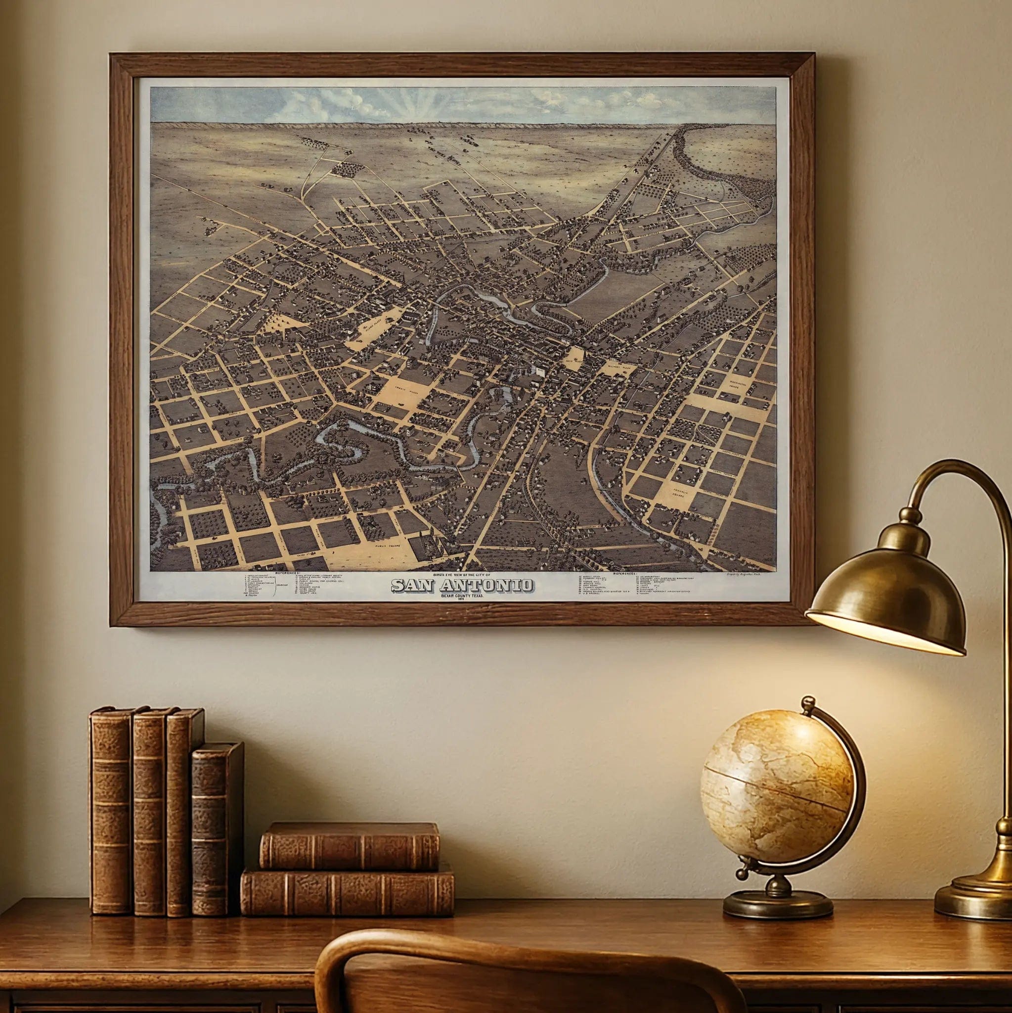 San Antonio Vintage Map - Authentic 1873 Historical City Bird's-Eye View - Archive Prints