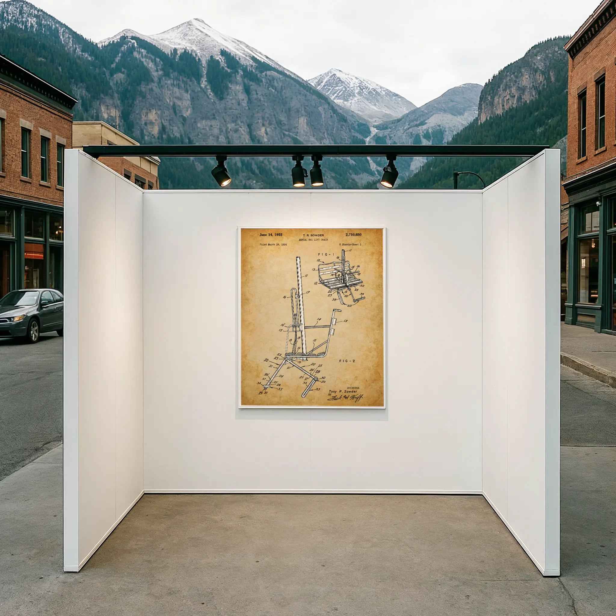 Vintage Ski Lift Patent Print - 1955 Aerial Chair Lift Blueprint Art