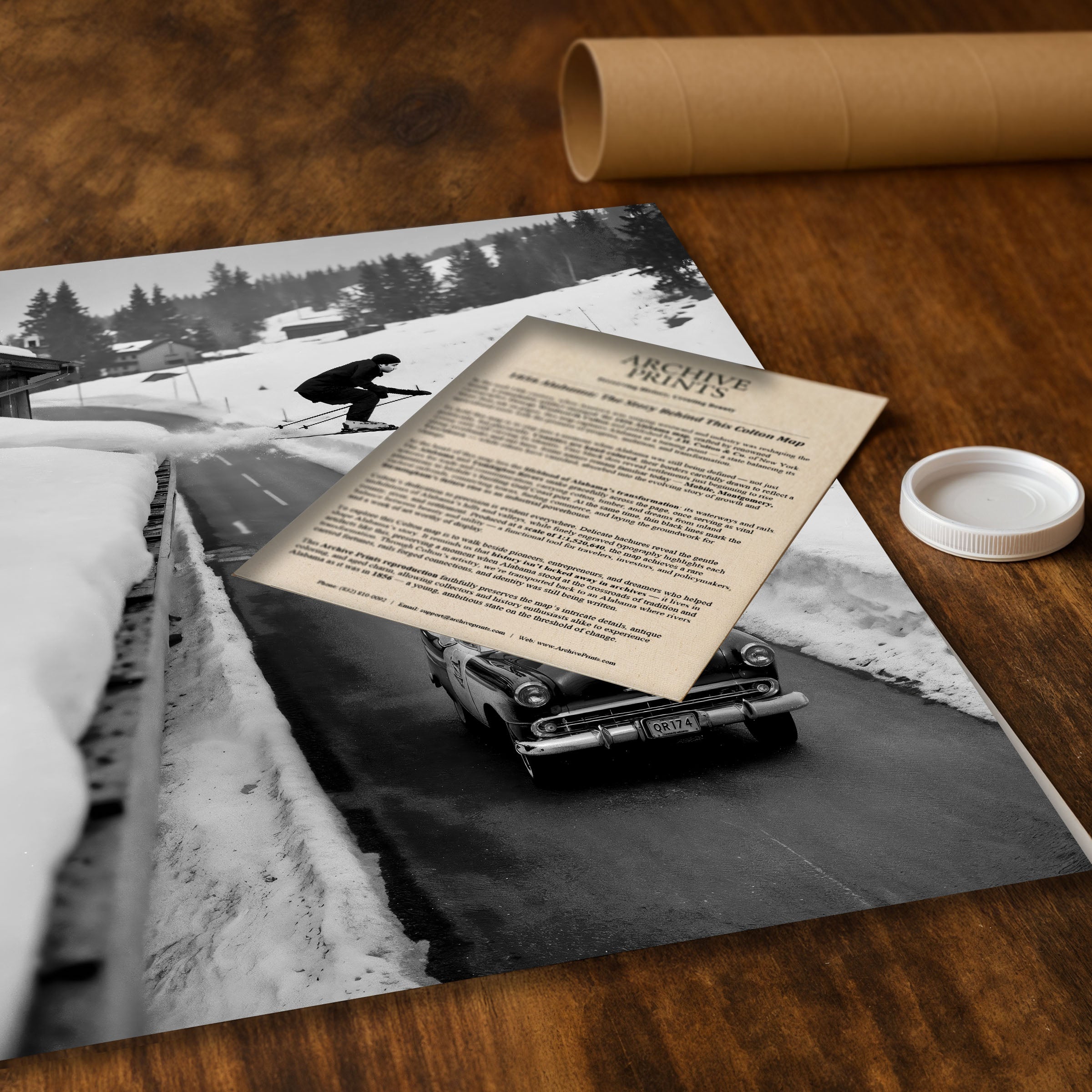 Vintage Ski Jump Over Car Photograph - Daredevil Winter Stunt