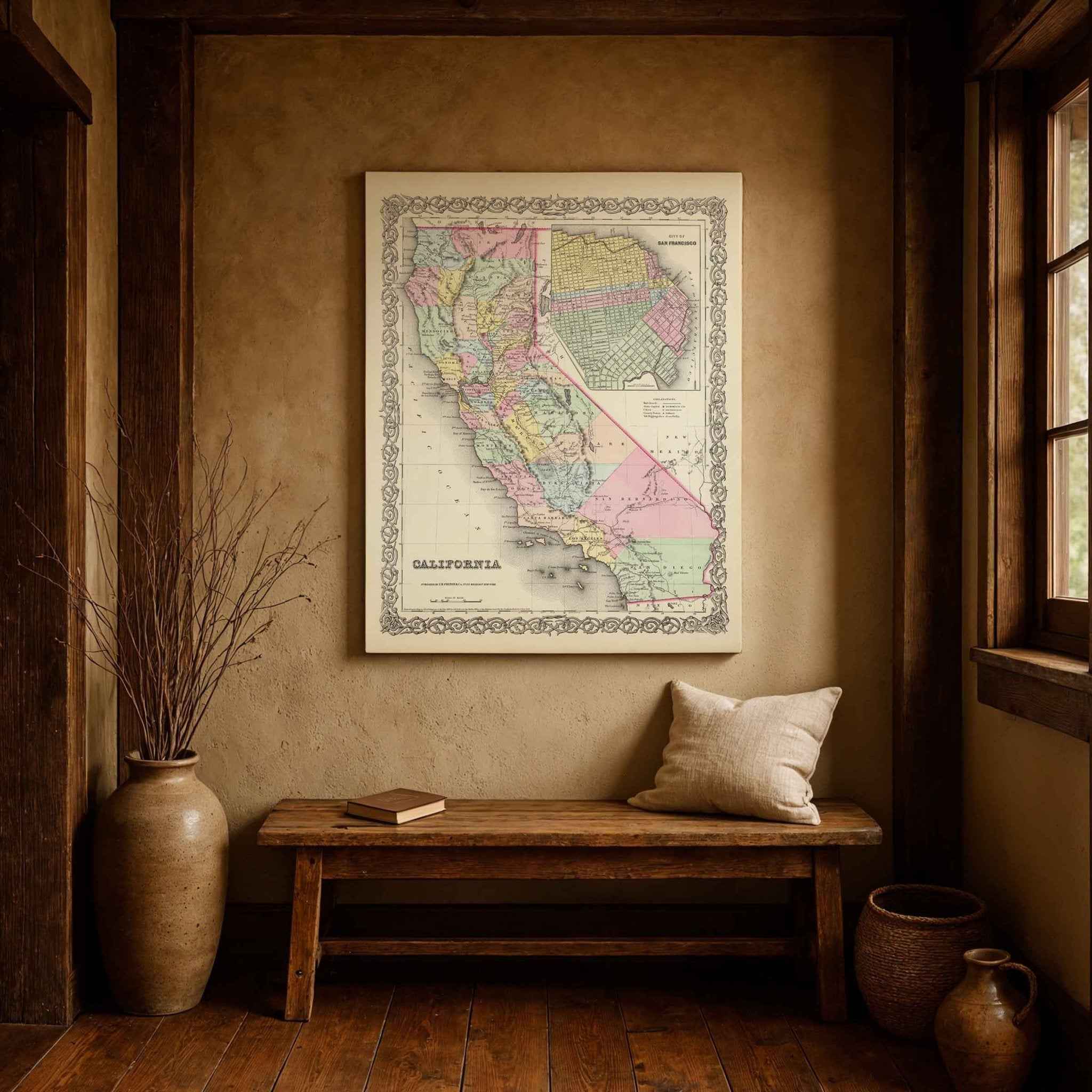 1855 California State Map – Restored Vintage Wall Art by Colton
