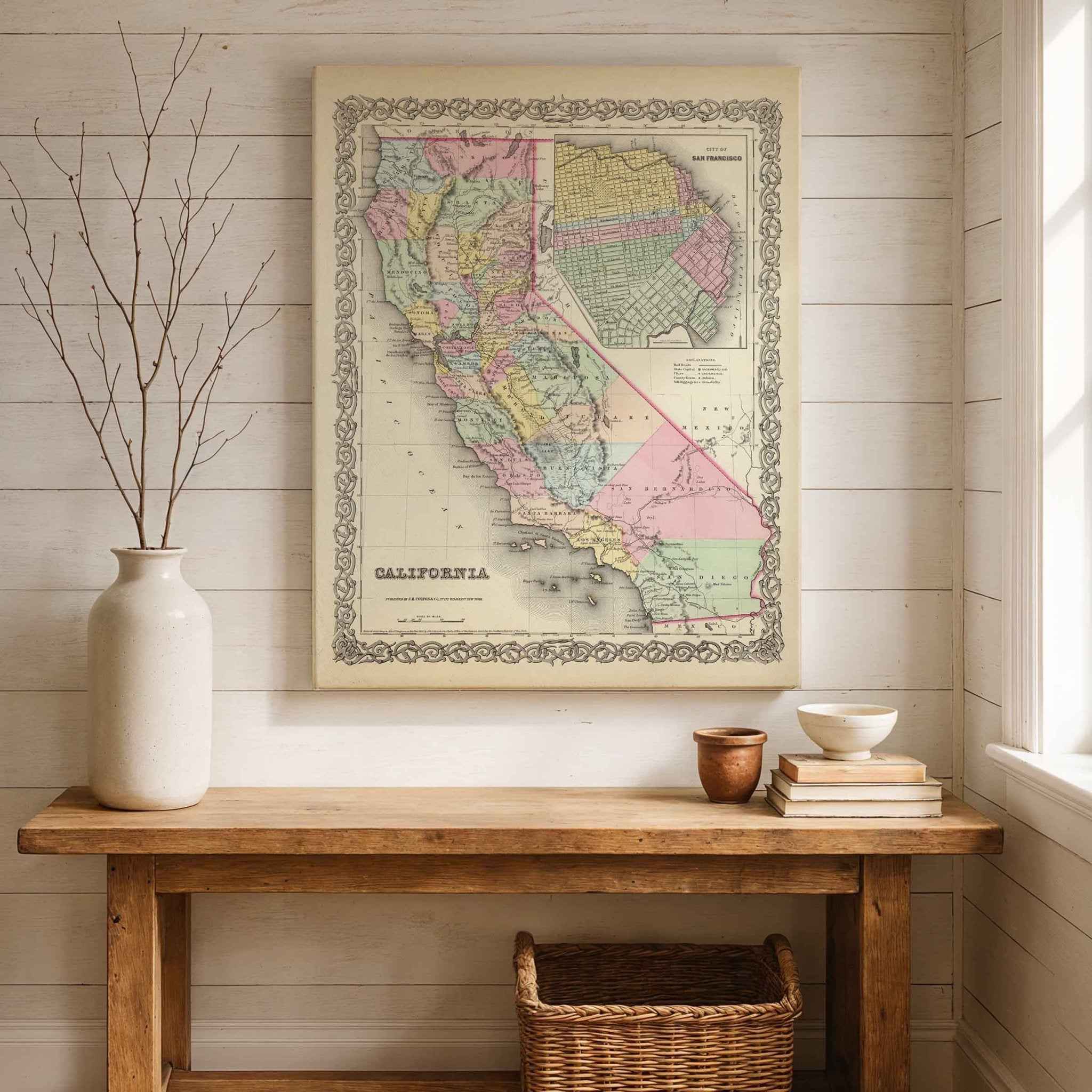 1855 California State Map – Restored Vintage Wall Art by Colton