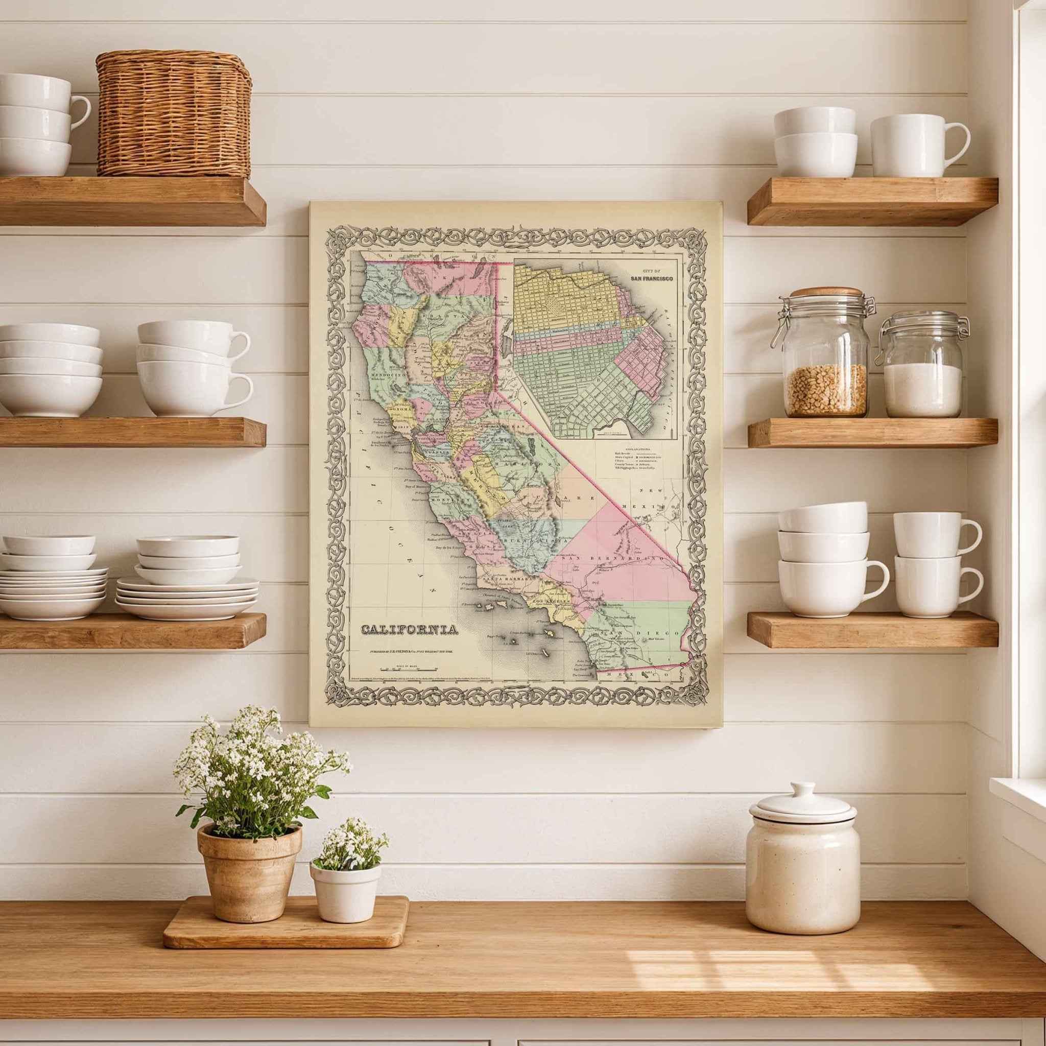 1855 California State Map – Restored Vintage Wall Art by Colton