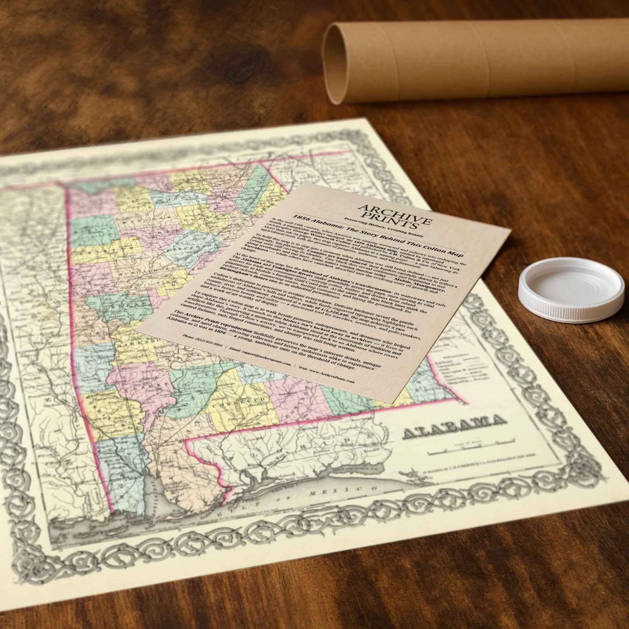 1856 Alabama Colton Map – Restored Vintage State Map Wall Art