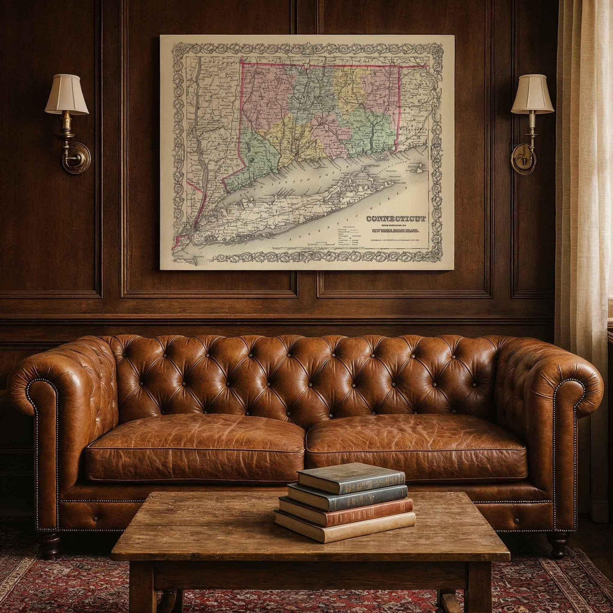1856 Connecticut Map by Colton – Restored Vintage Wall Art