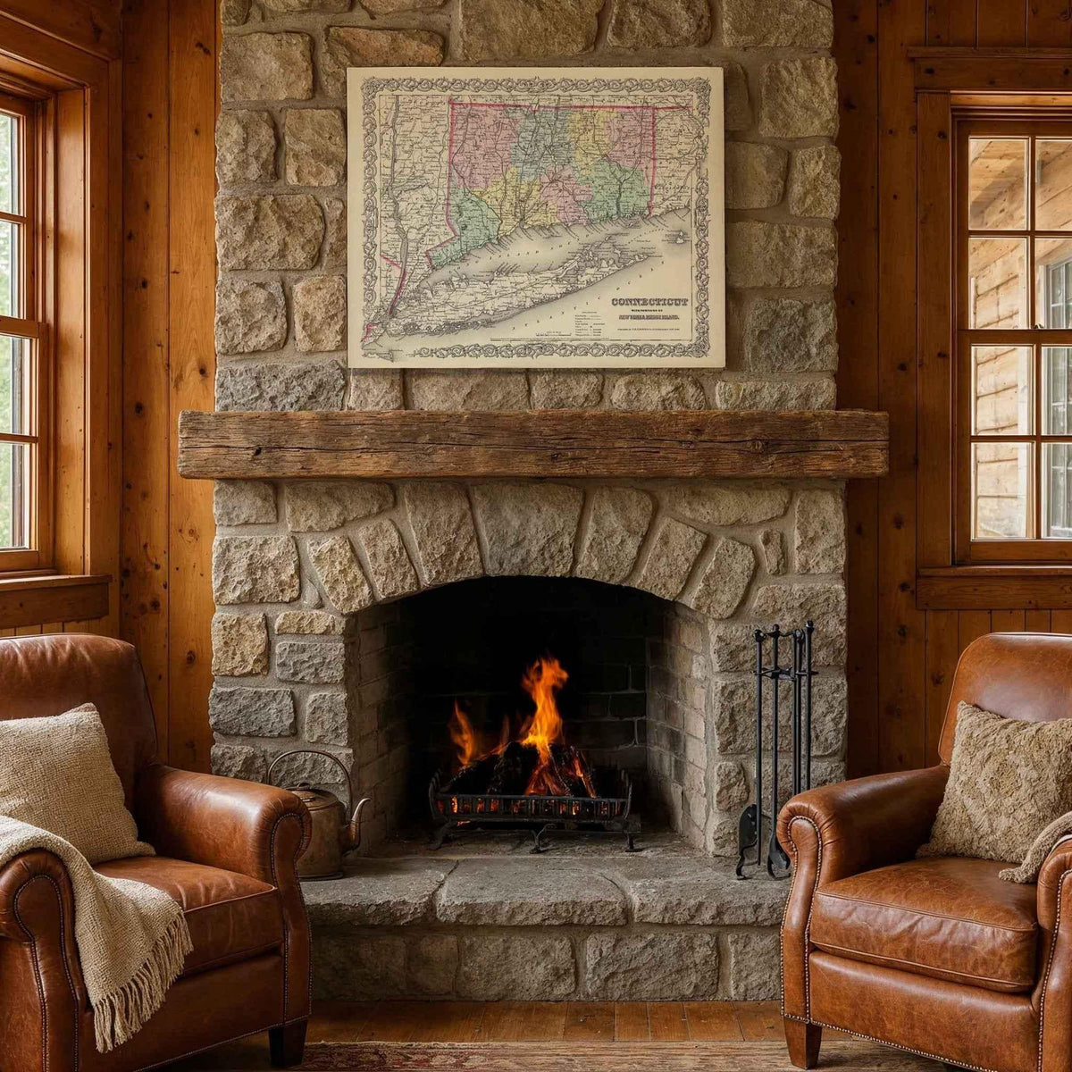 1856 Connecticut Map by Colton – Restored Vintage Wall Art