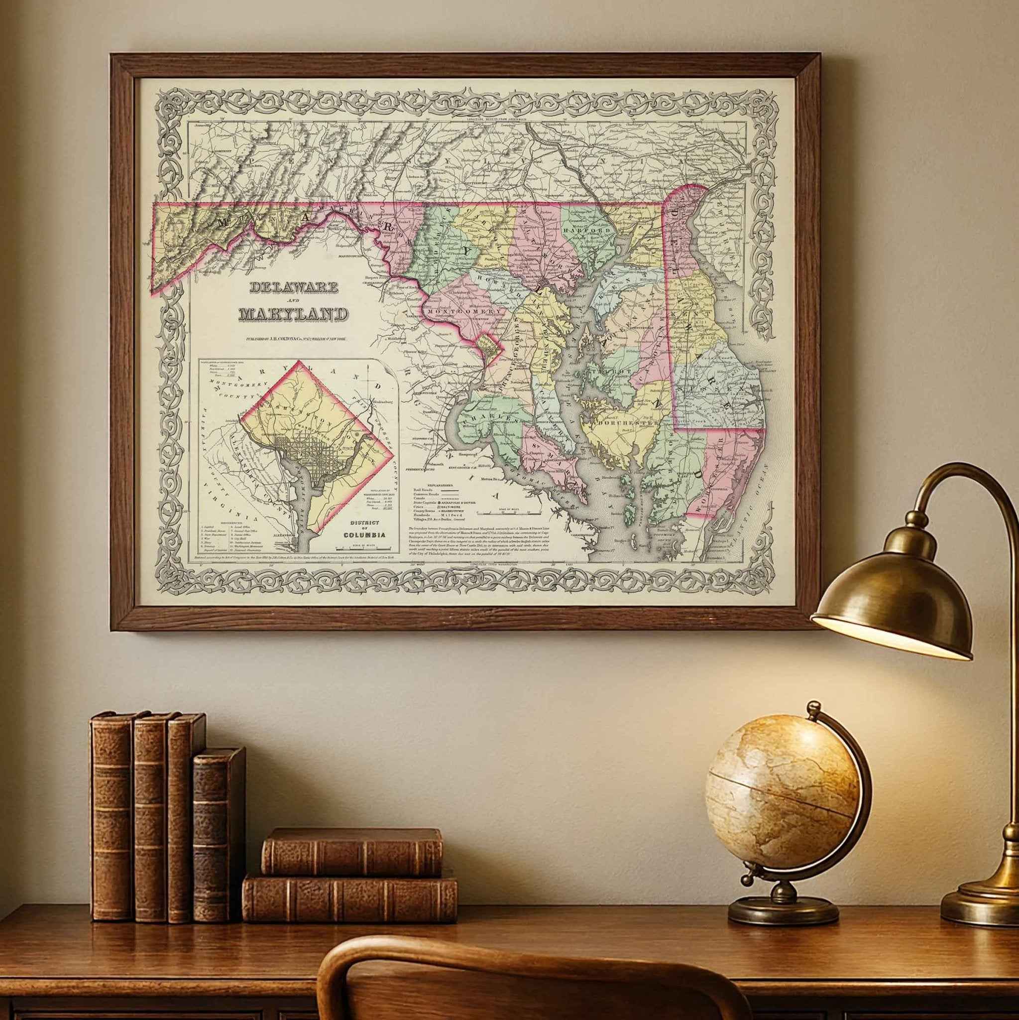 1856 Delaware and Maryland Map by Colton – Restored Vintage Wall Art