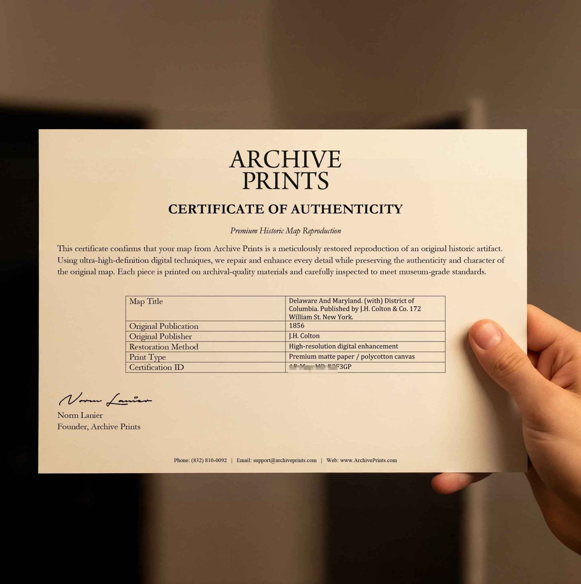 1856 Delaware and Maryland Map by Colton – Restored Vintage Wall Art