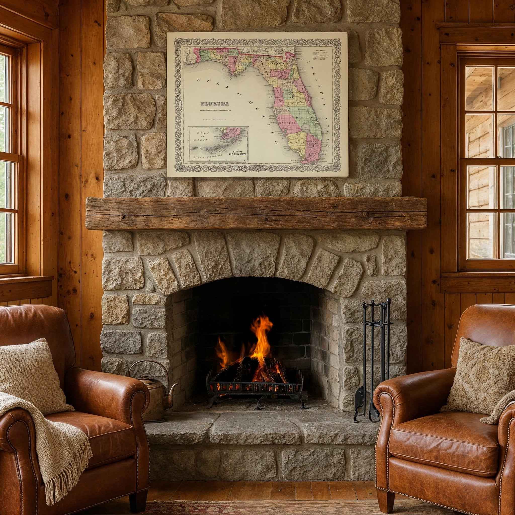 1856 Florida Map by G.W. Colton – Restored Vintage Wall Art with Florida Keys Inset