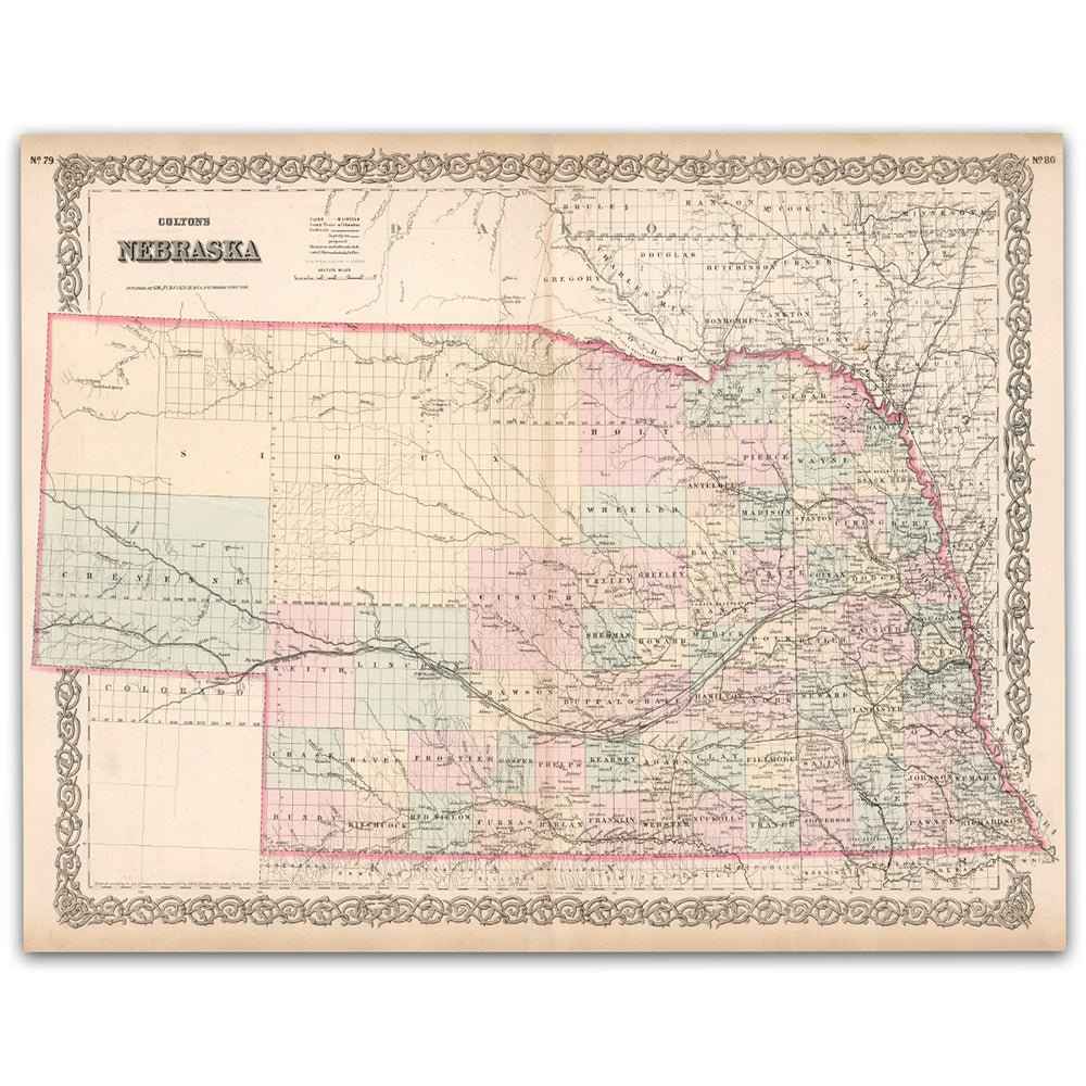 1867 Nebraska Map — Restored Vintage Wall Art Print