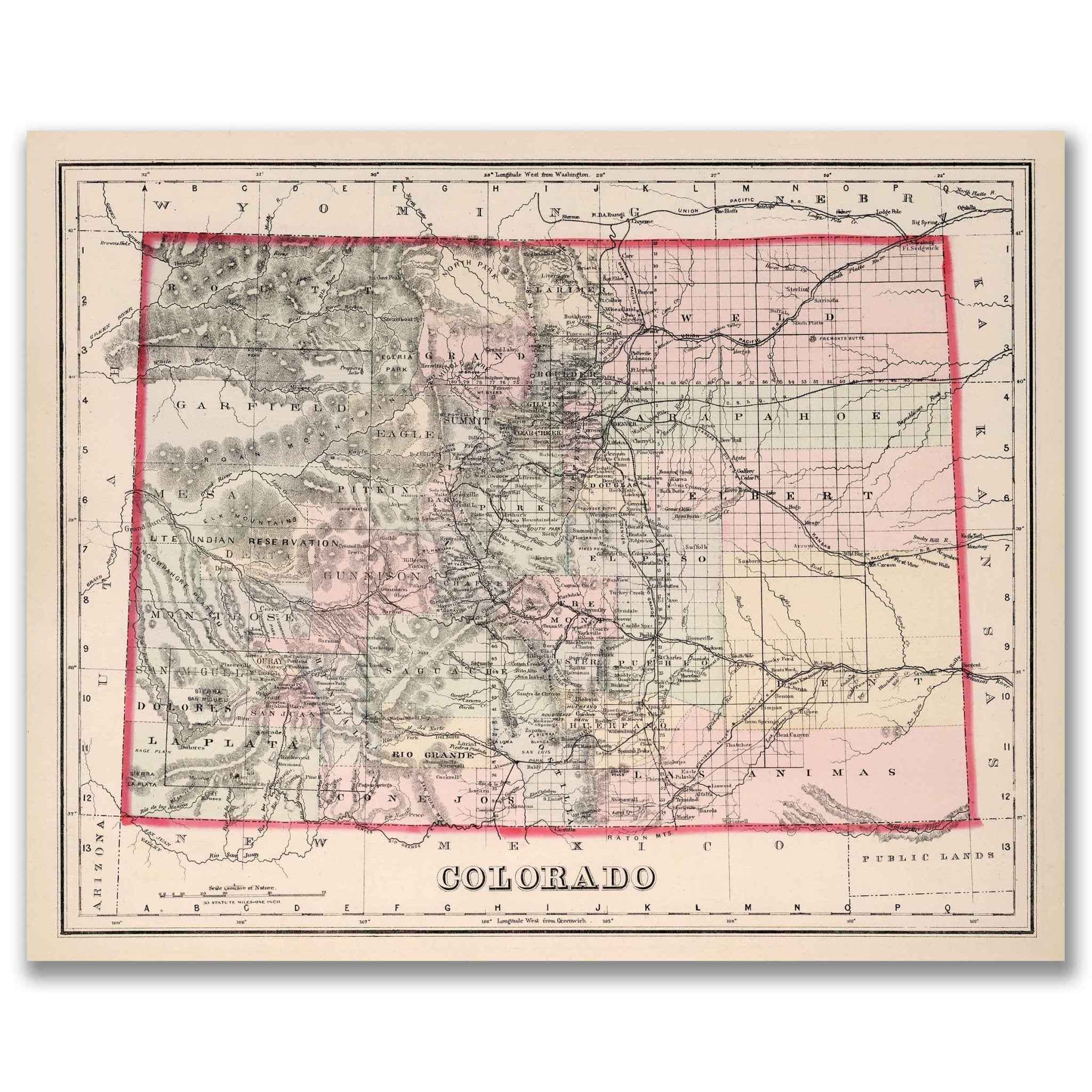 1884 Colorado State Map – Restored Vintage Wall Art by O.W. Gray