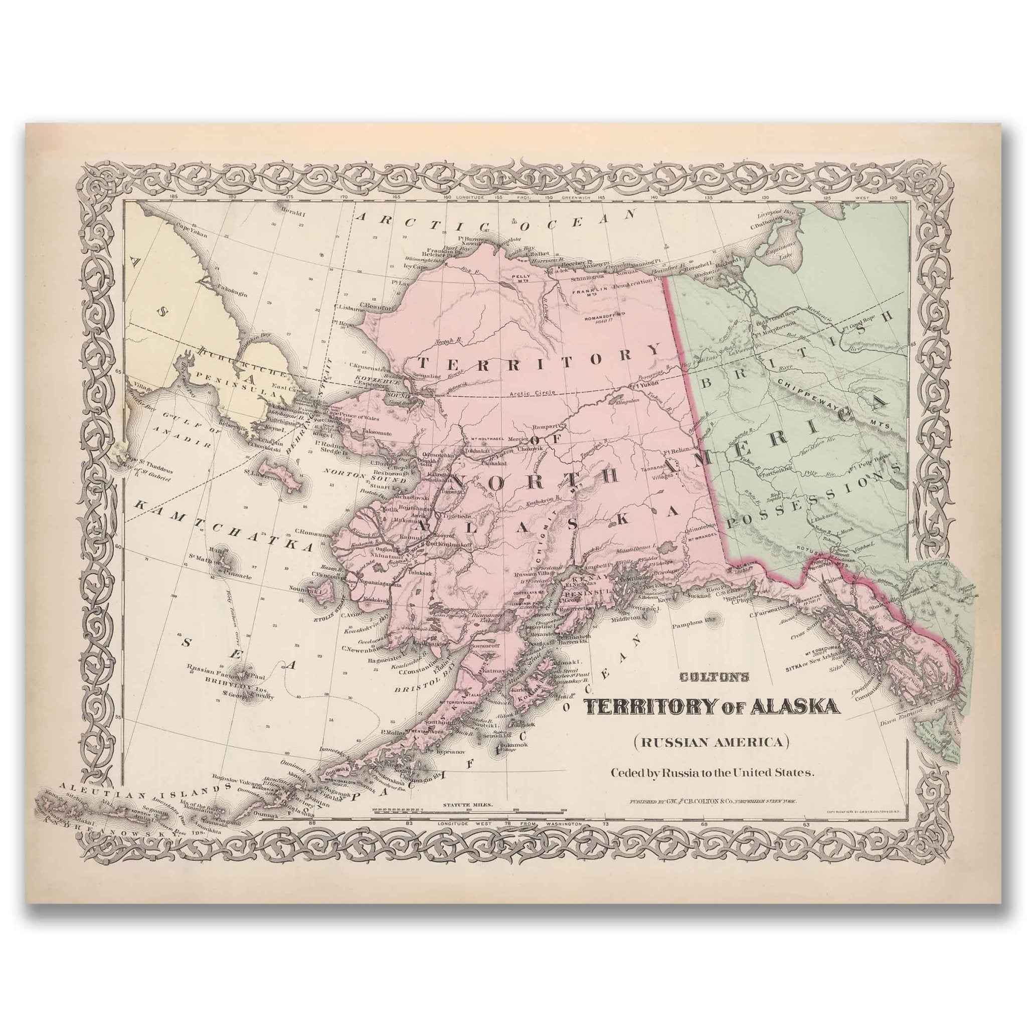 1886 Alaska Territory Map – Restored Vintage Wall Art by Colton