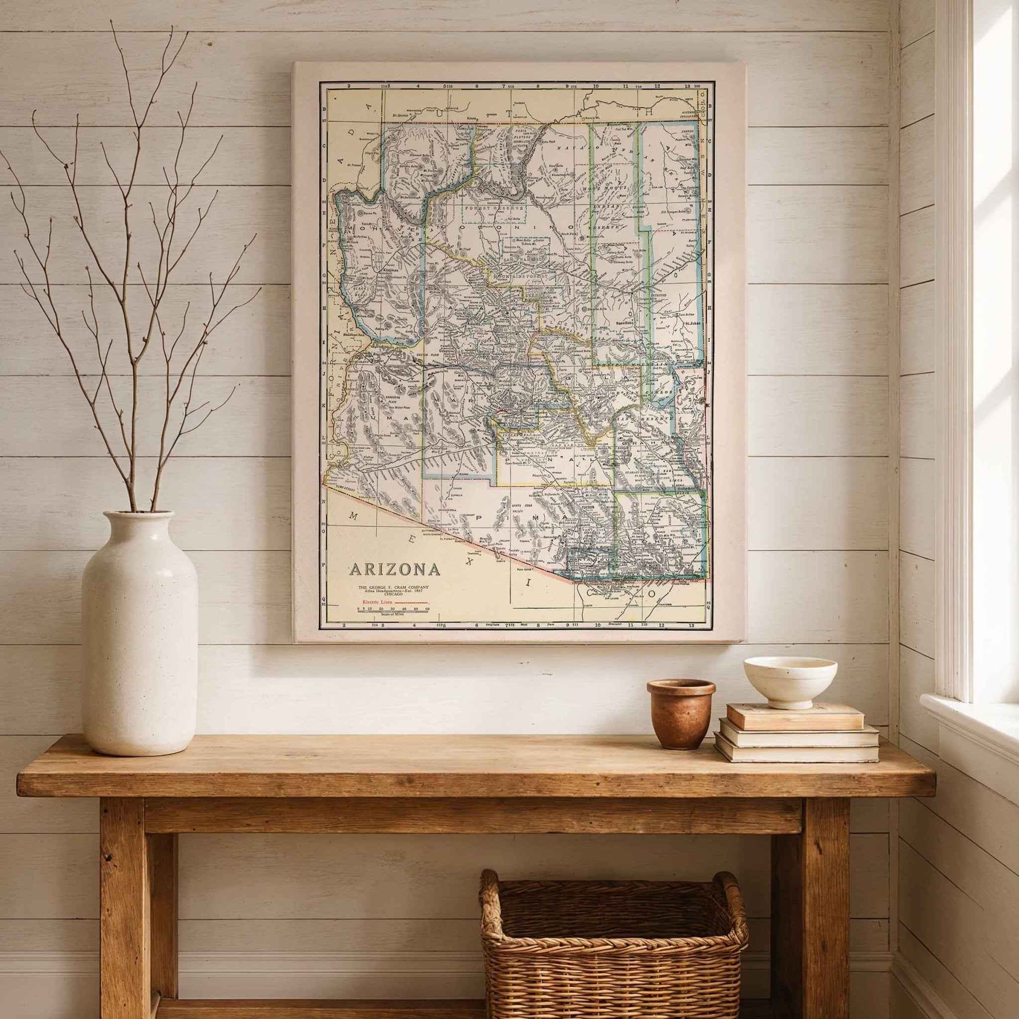 1920 Arizona State Map – Restored Vintage Wall Art by George F. Cram (Copy)