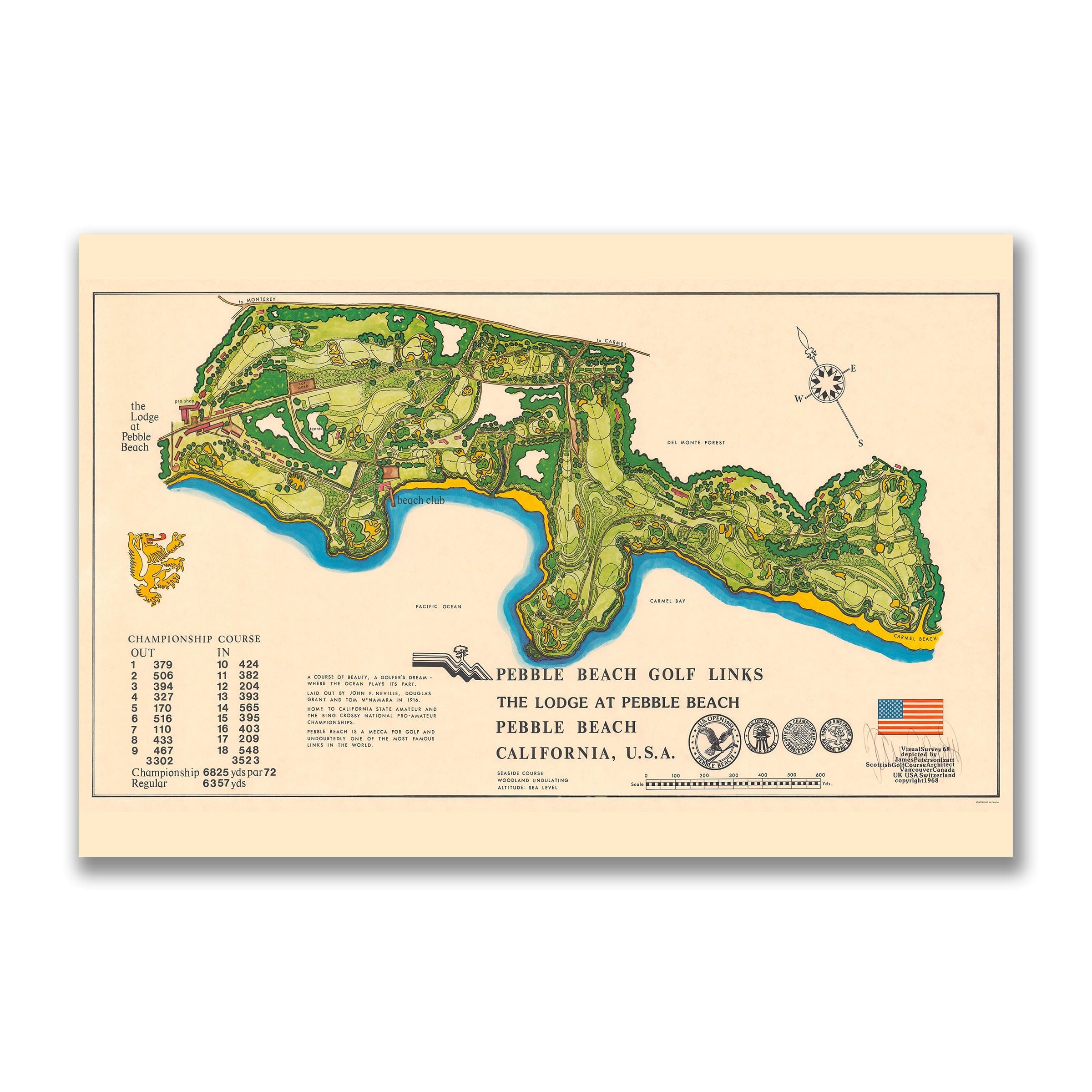 Pebble Beach Golf Links Map c.1968