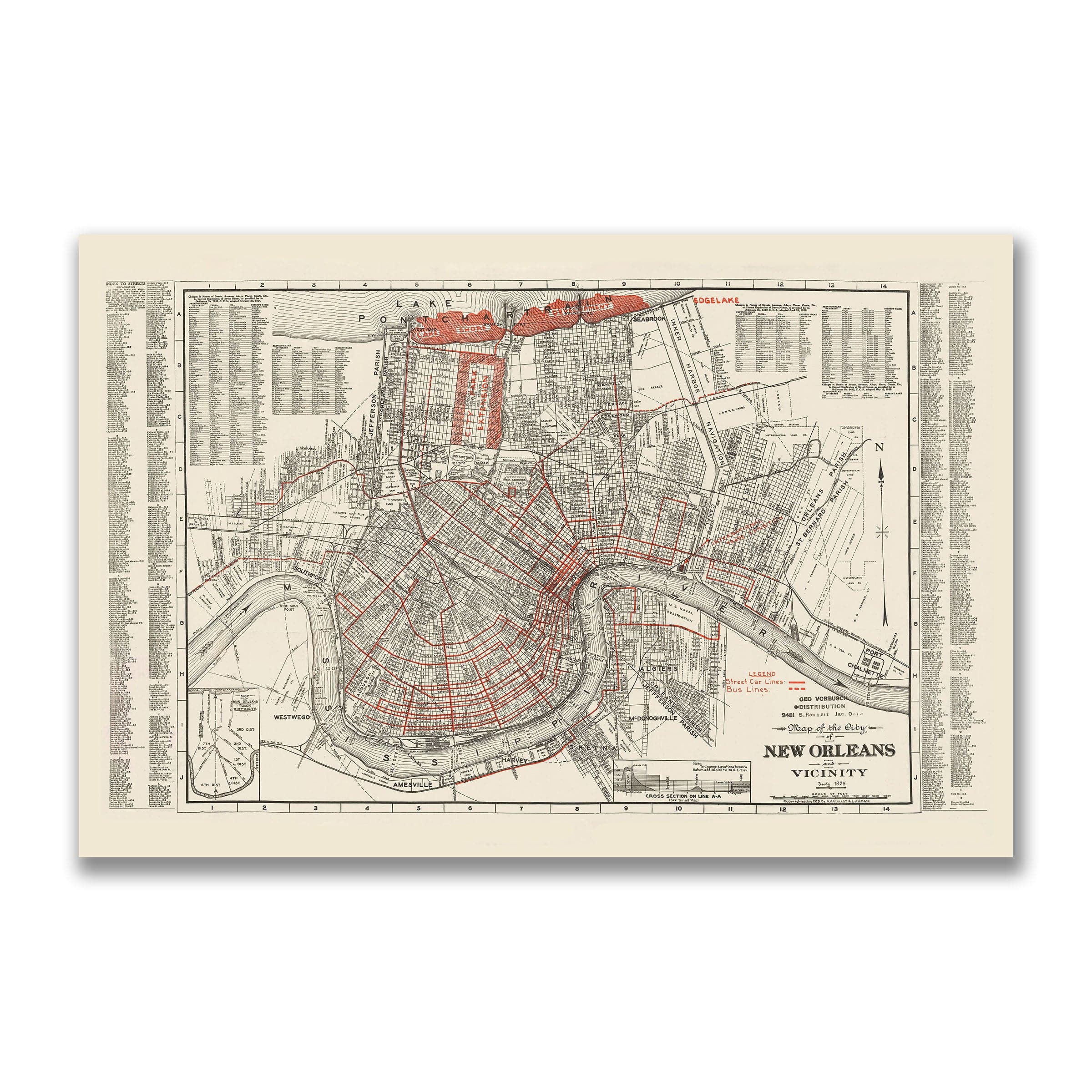 New Orleans Map 1935 - Archive Prints