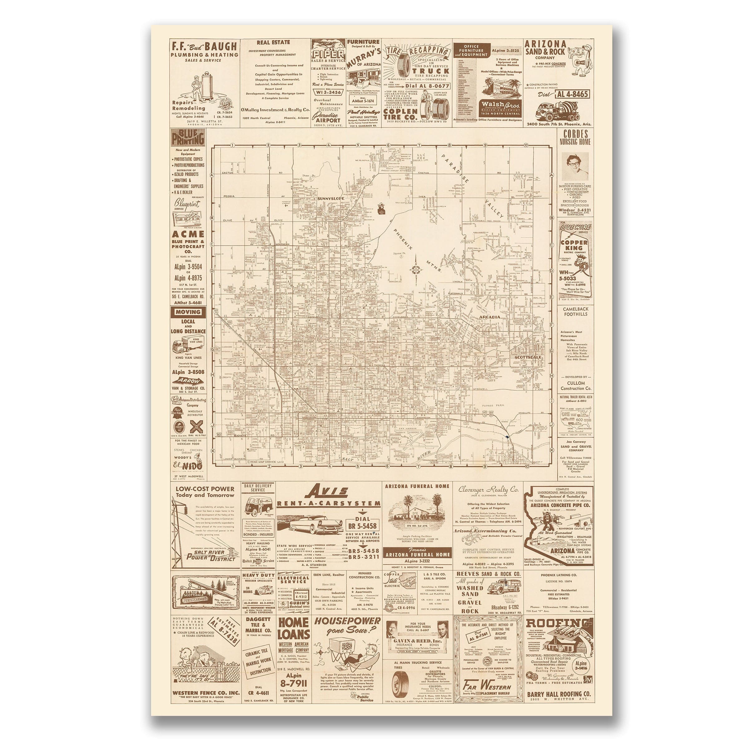 Phoenix, Arizona Map c.1956