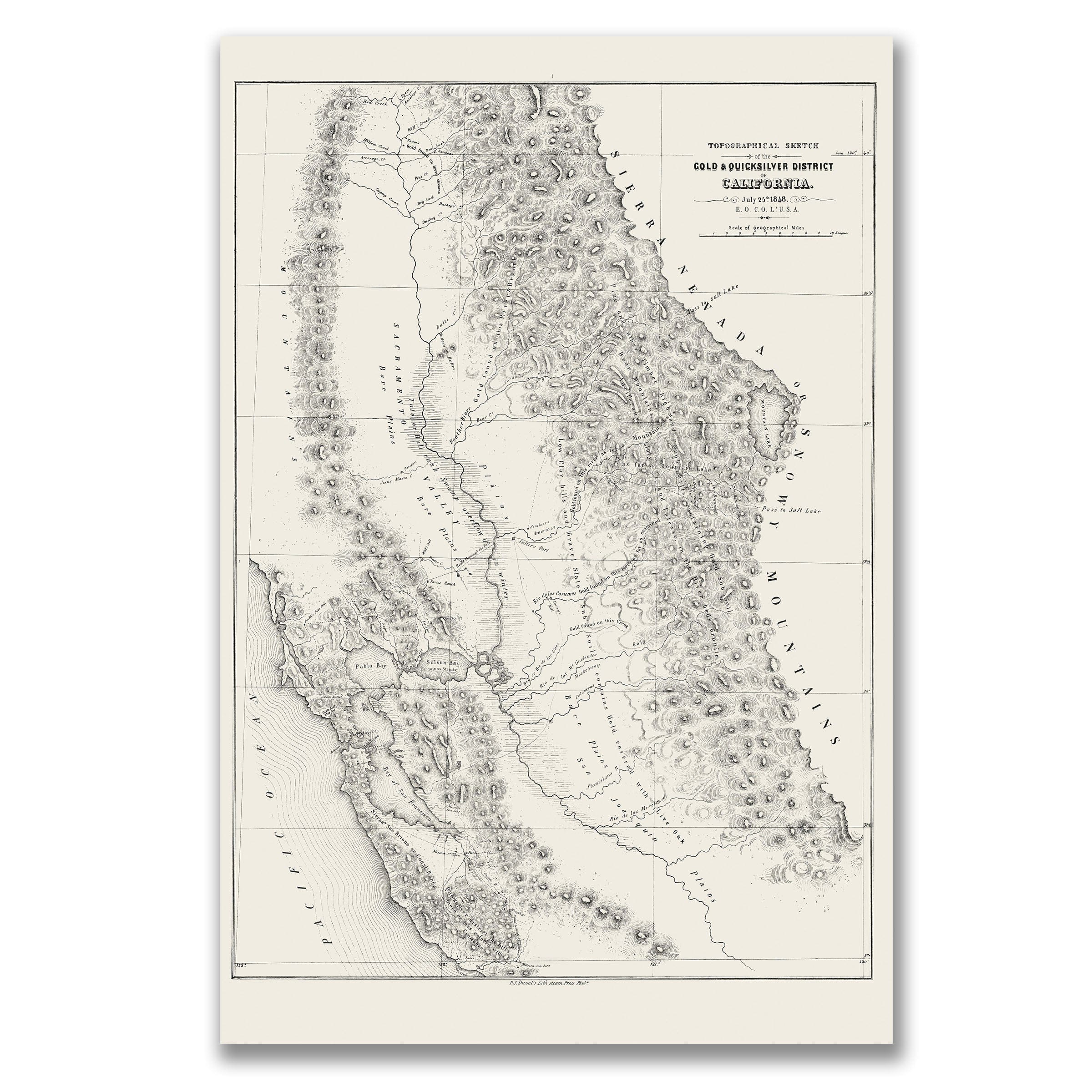 California Gold & Quicksilver District Map 1848 - Archive Prints