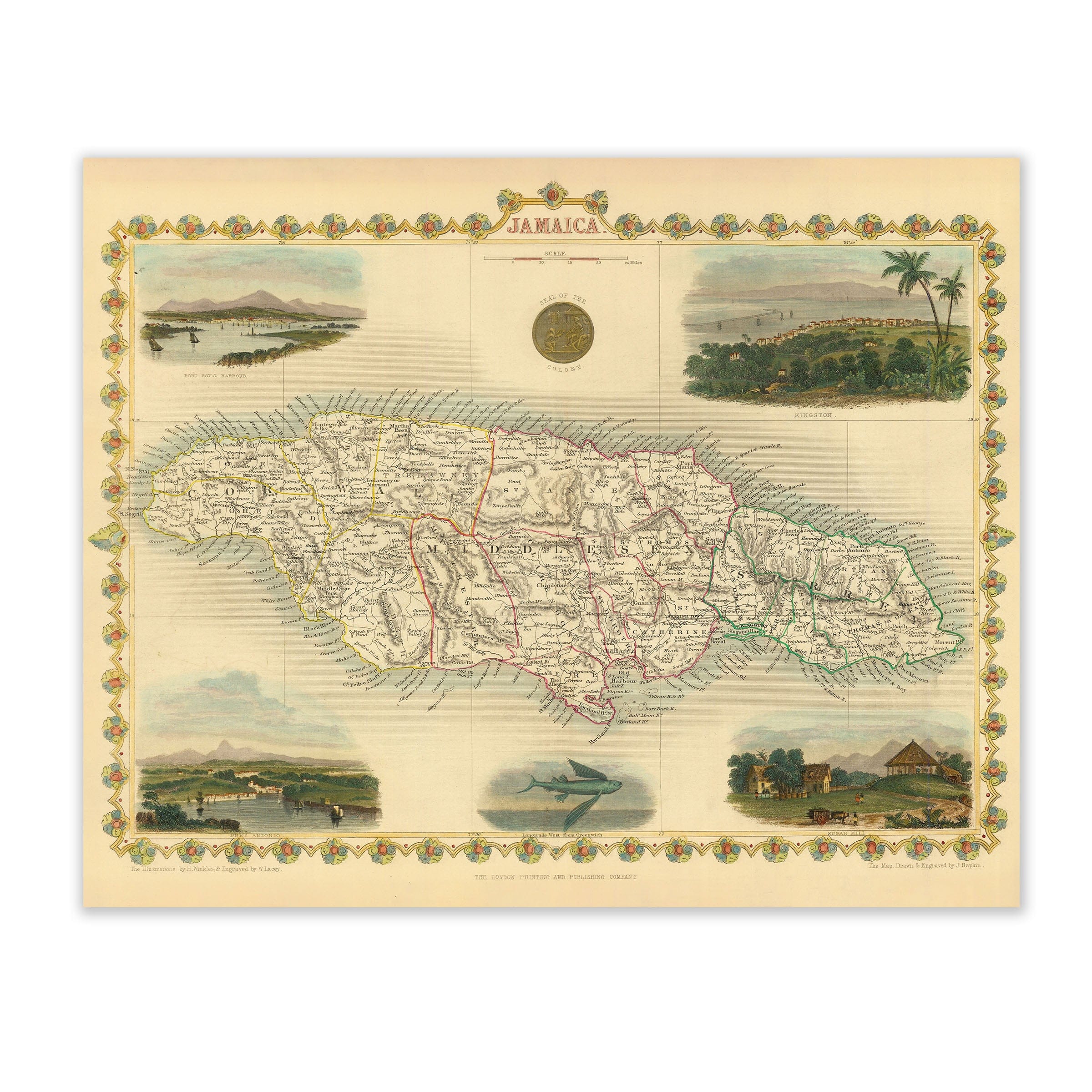 Jamaica Map 1851 - Archive Prints