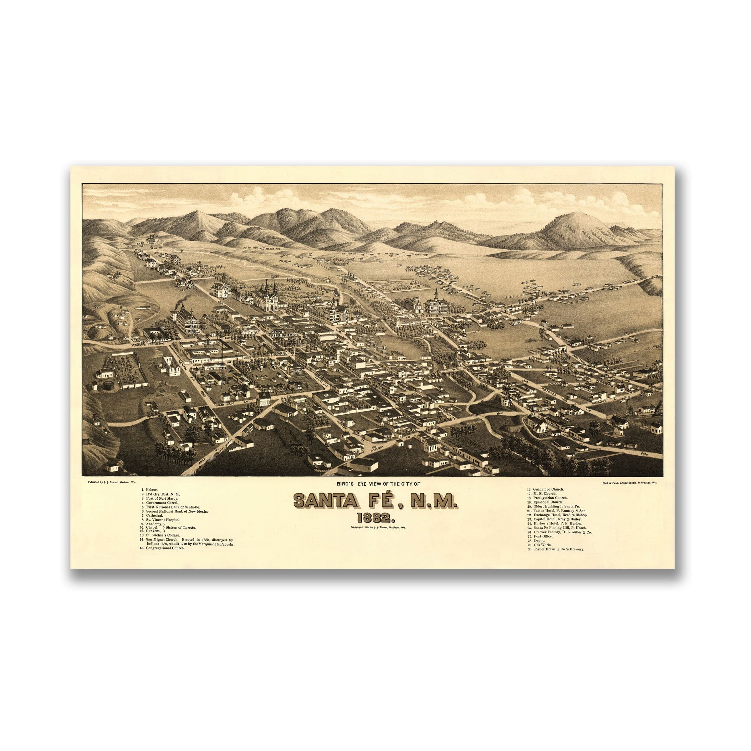 Vintage Santa Fe, New Mexico Map 1882