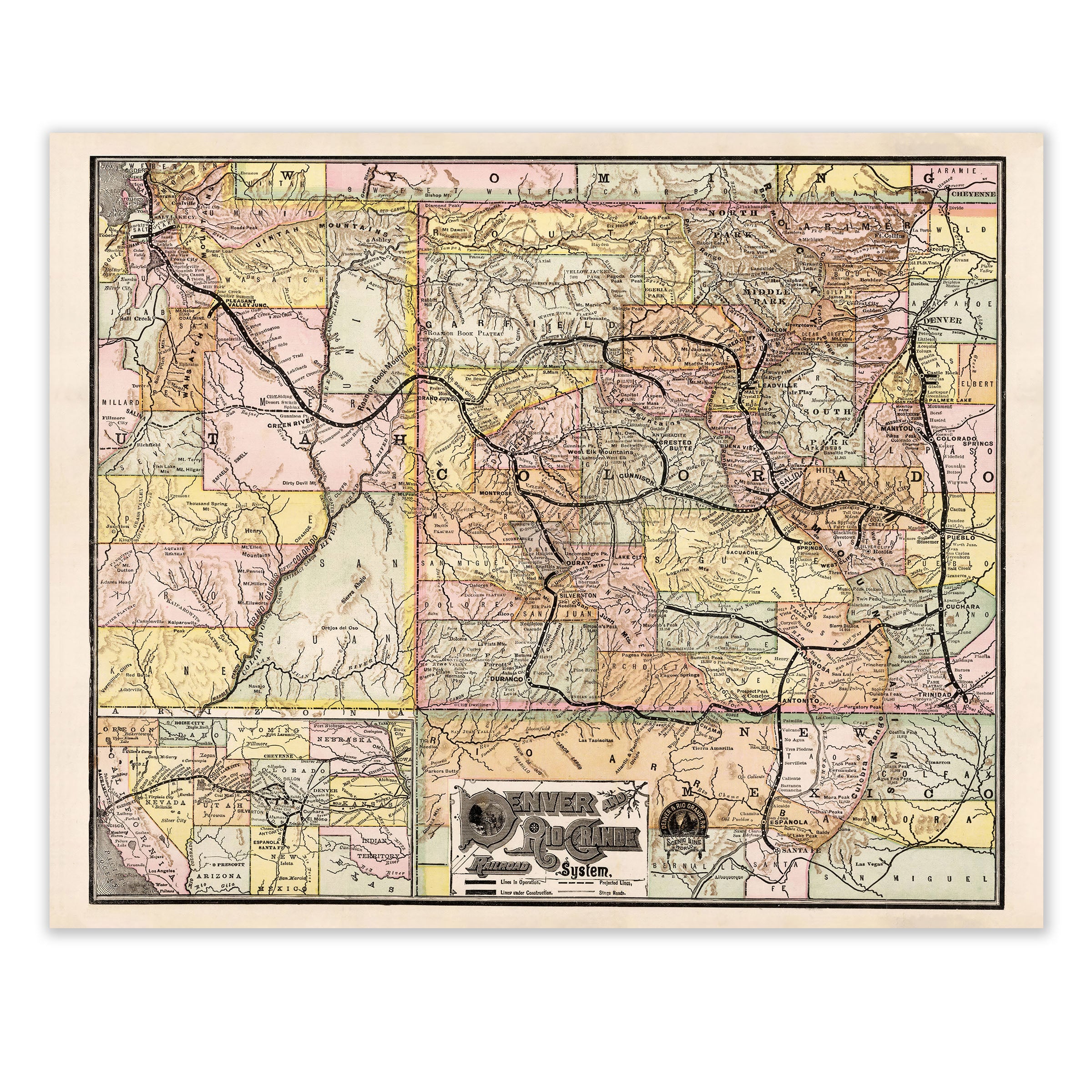 Denver and Rio Grande Railroad System (1883) - Historic Railroad Map