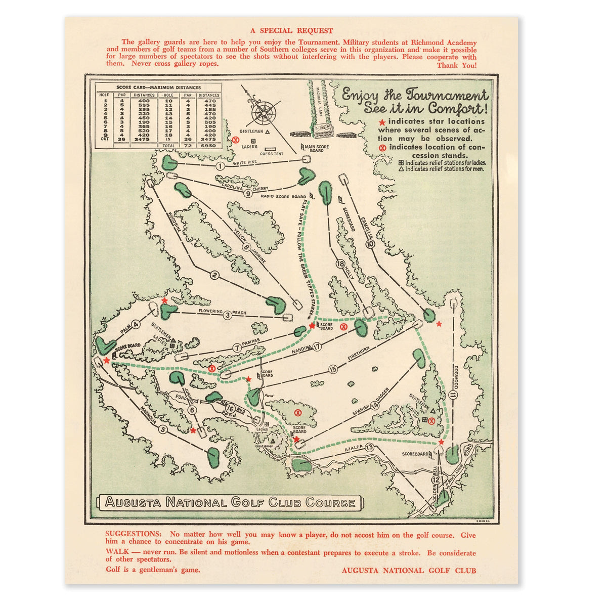 Augusta National Golf Club Map 1954 - Masters Guide