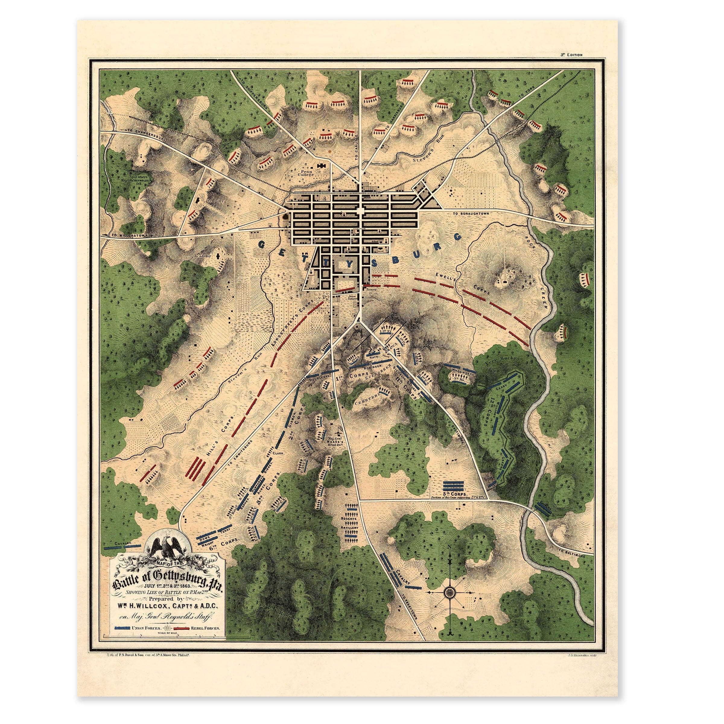 Map of the Battle of Gettysburg 1863 - Archive Prints