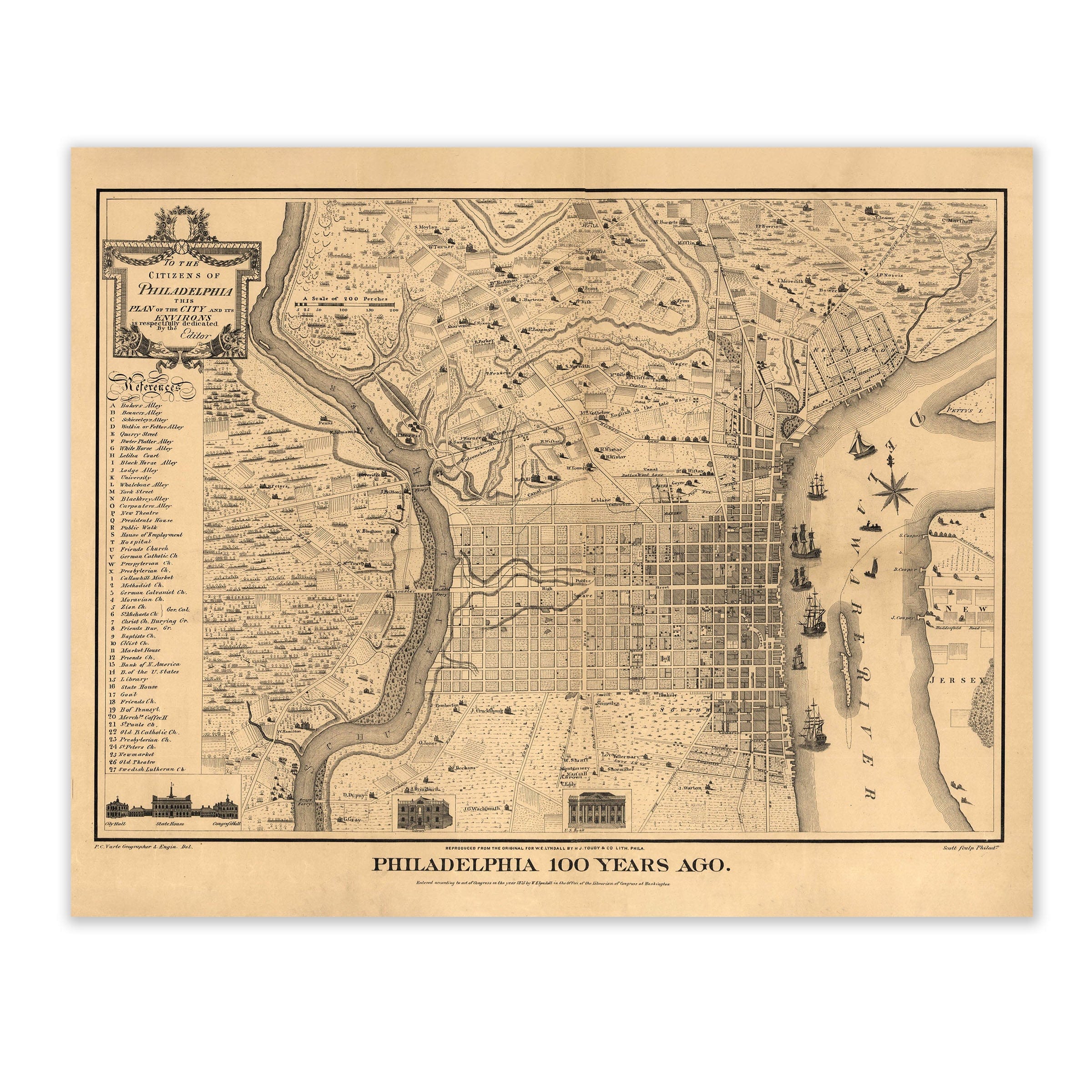 Vintage Philadelphia Map 1875 - Archive Prints