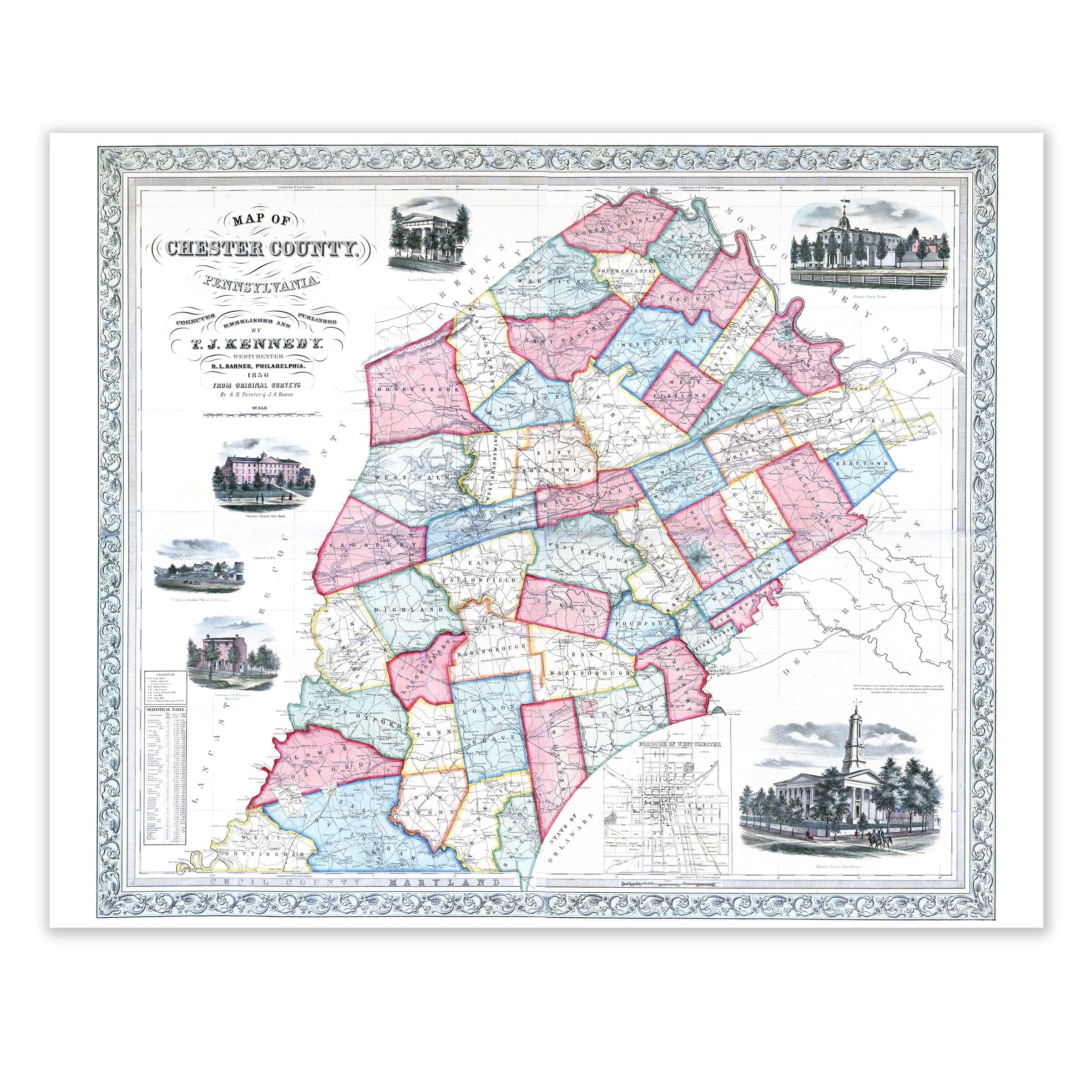 Chester County, Pennsylvania Map 1848
