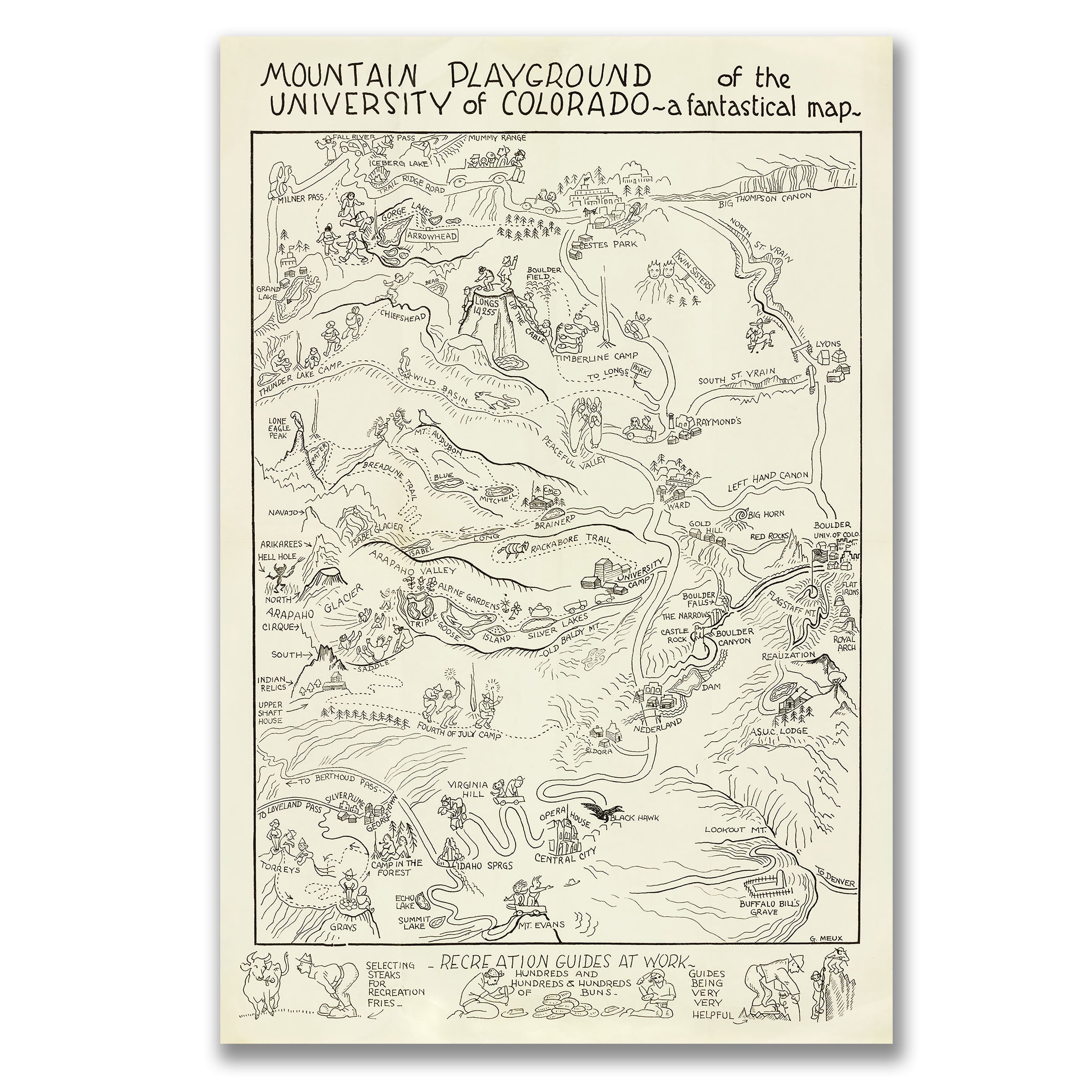 Mountain Playground of the University of Colorado 1940 - Fantastical Map