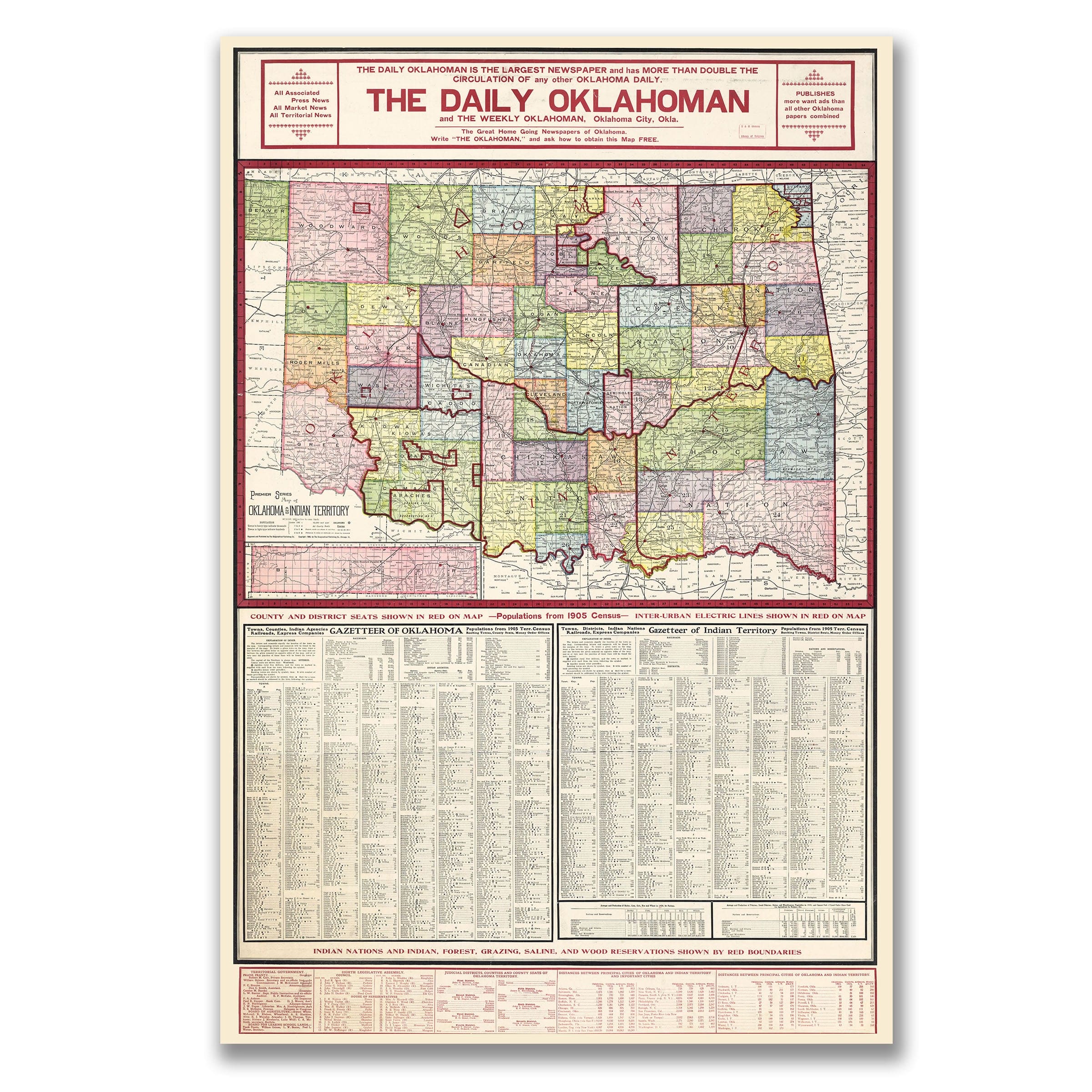 Oklahoma & Indian Territory Map 1905