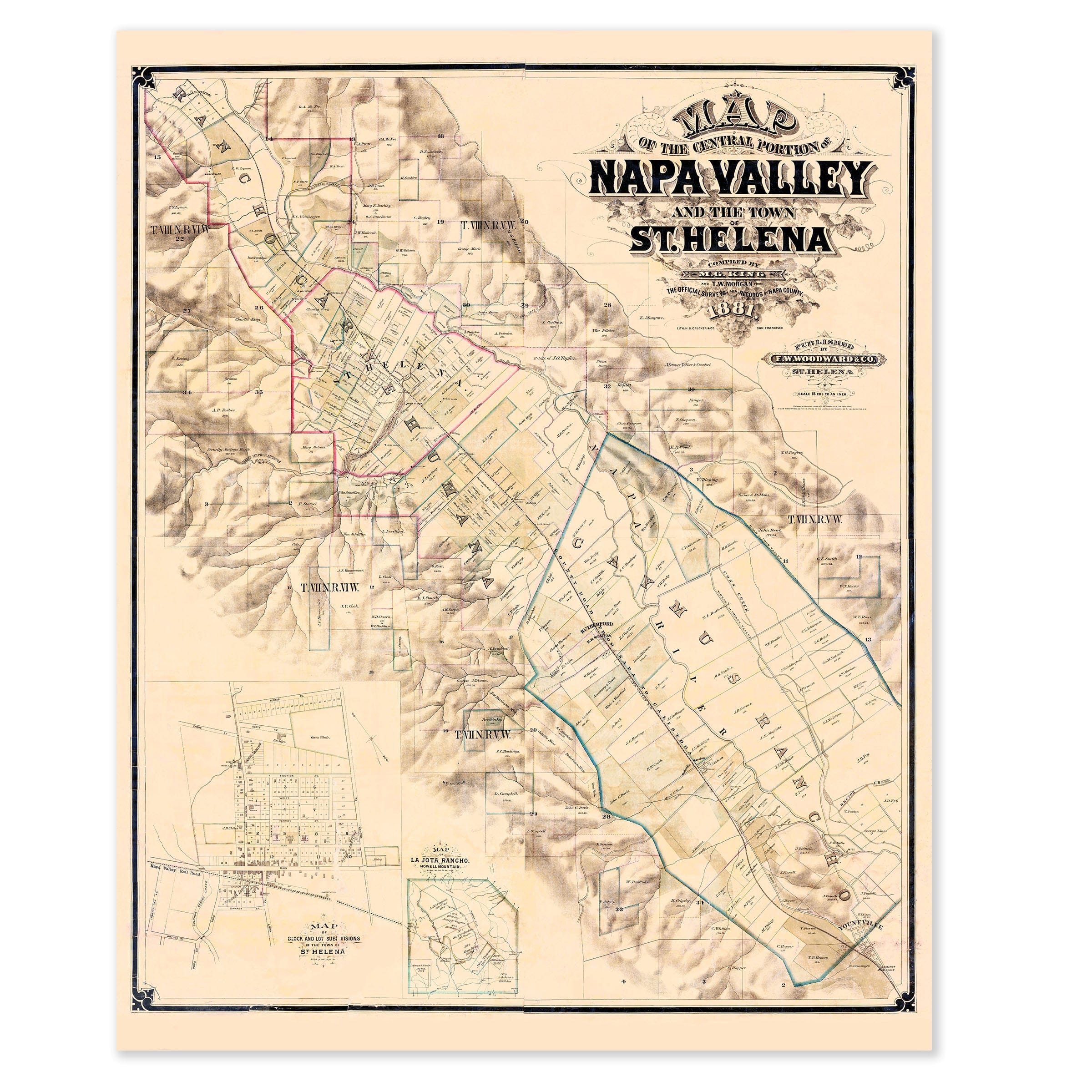 Vintage Napa Valley, California Map 1881 - W. F. Jackson Survey - Archive Prints