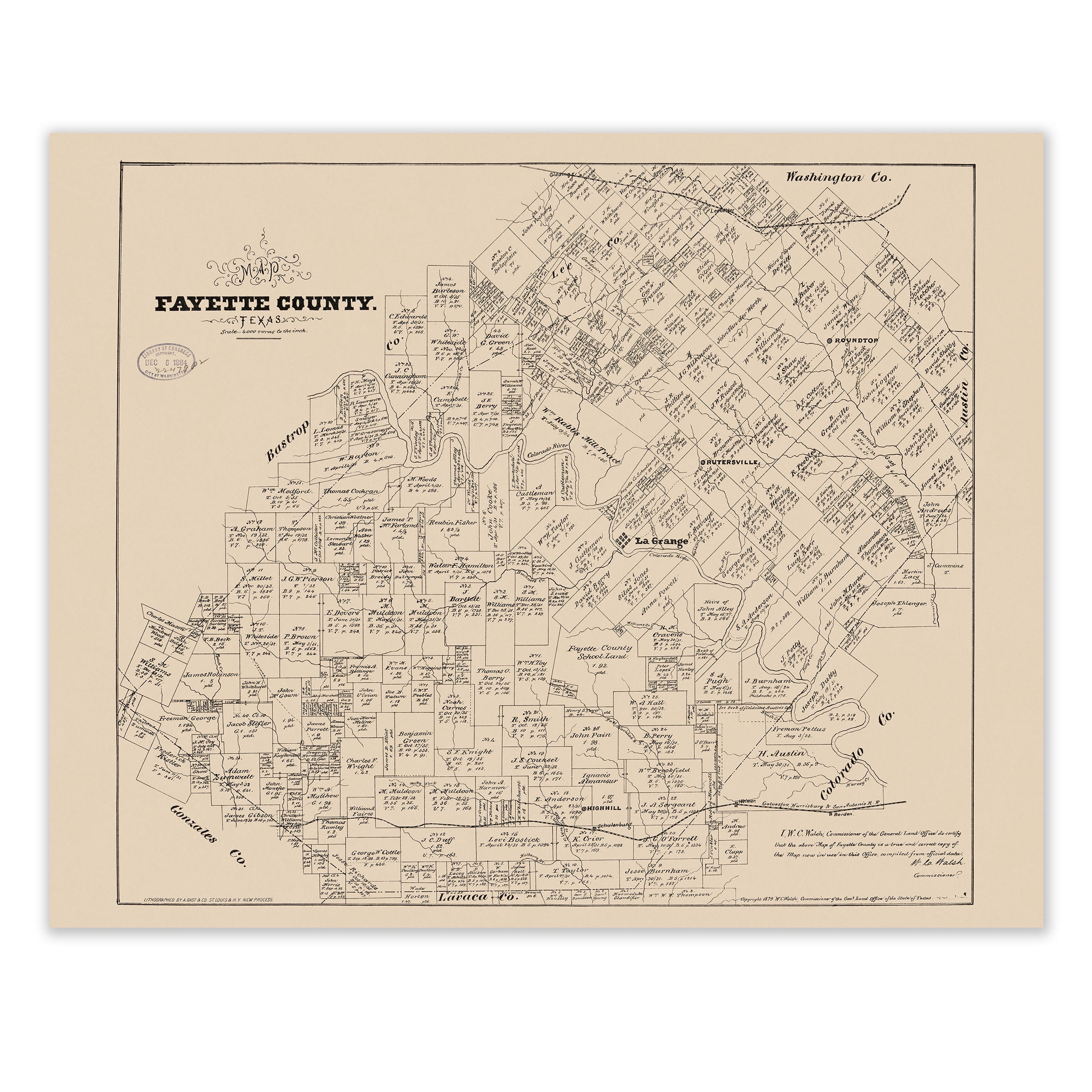 Fayette County, Texas 1879 - Official Land Ownership Map