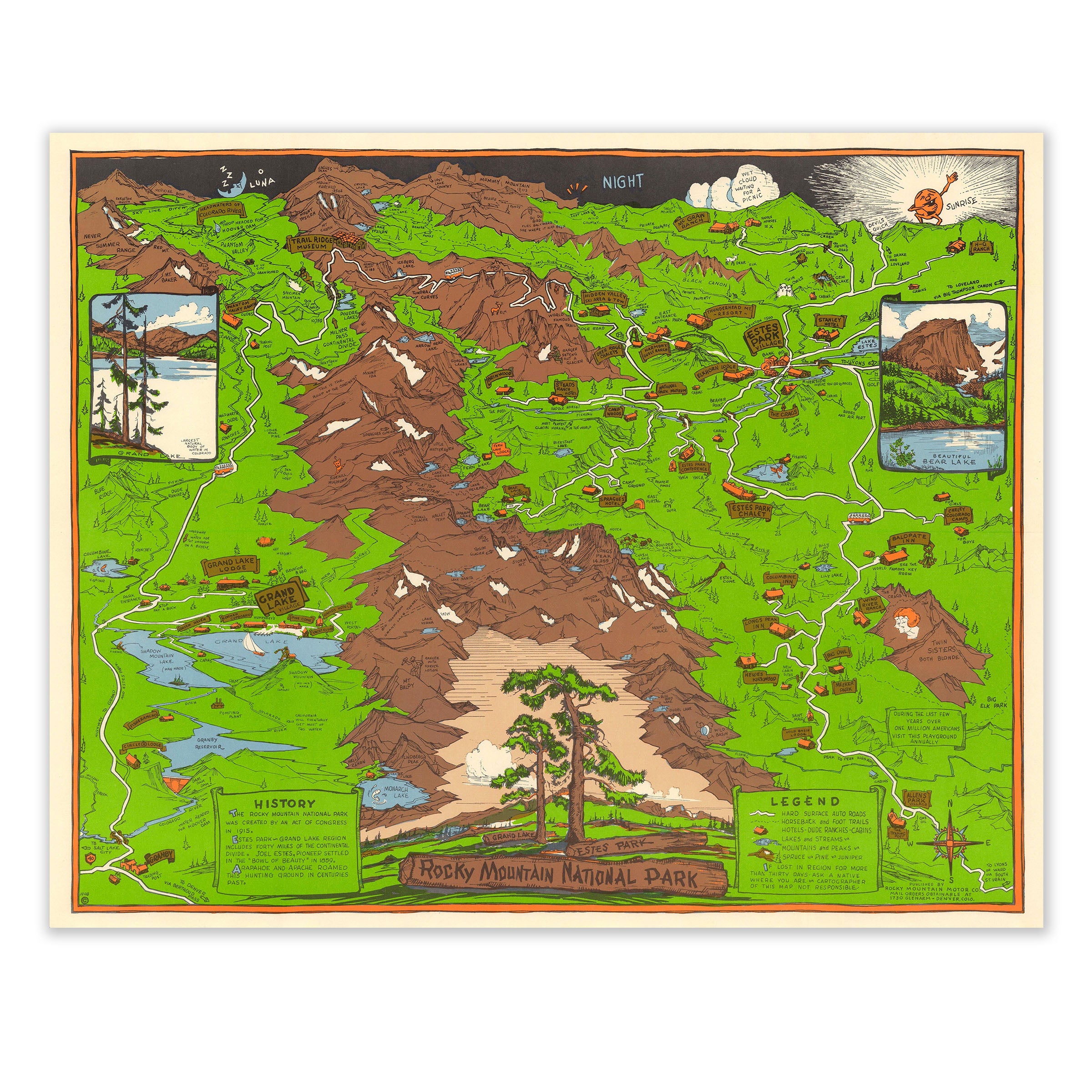 Rocky Mountain National Park (Estes Park) 1948 - Richardson Rome Pictorial Map