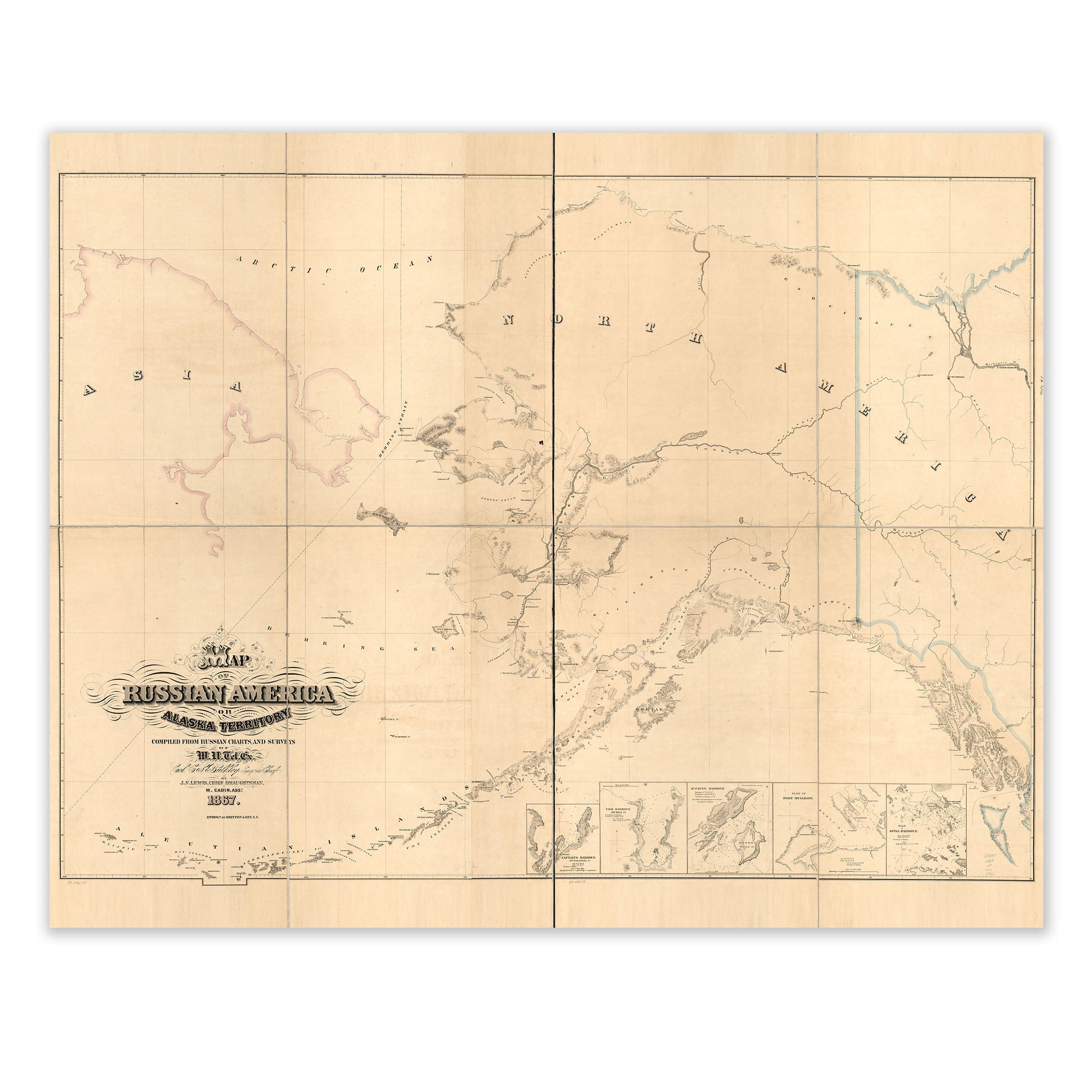 Vintage Alaska Map - 1867 Russian America Territory Map - Archive Prints