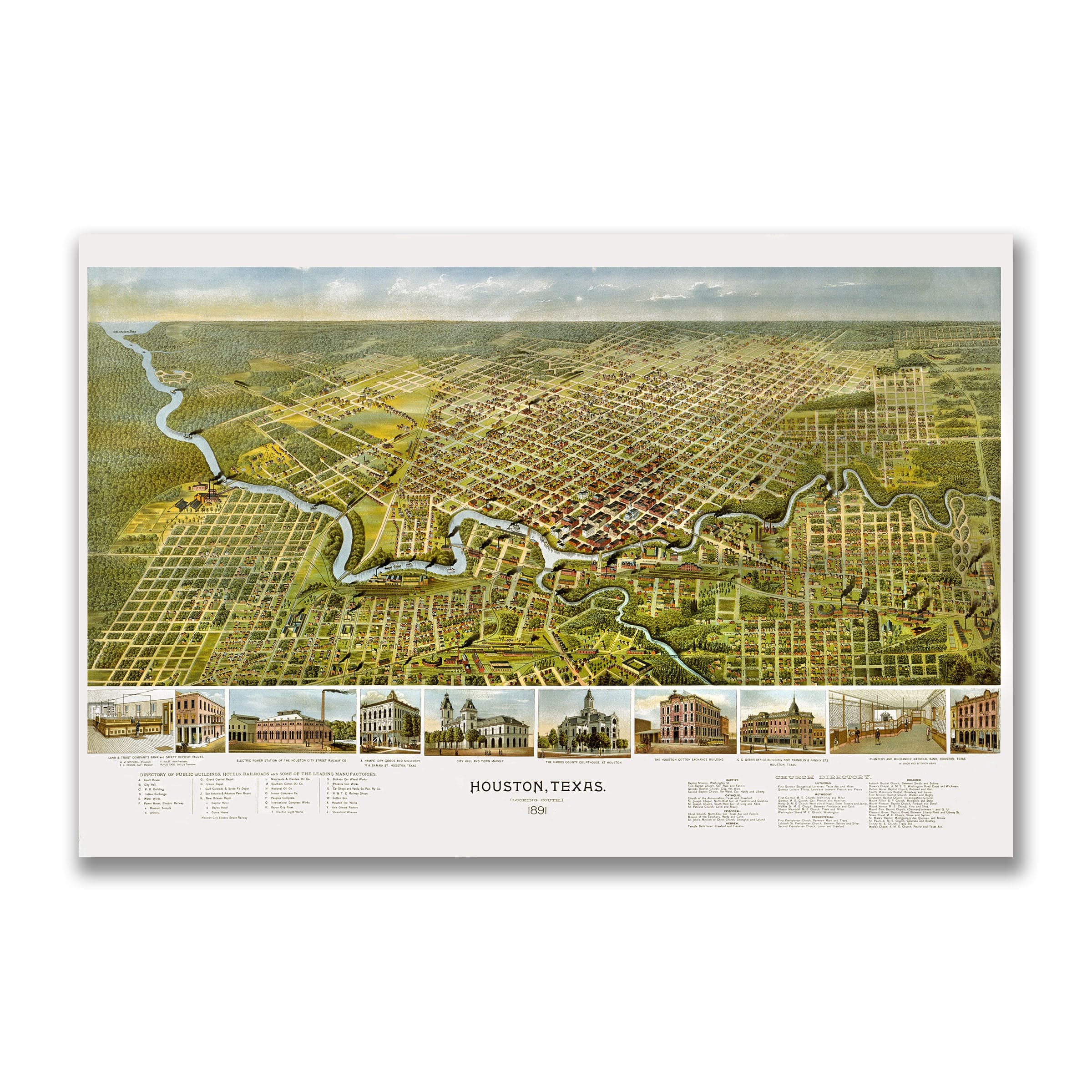 Houston, Texas Map 1891 - Archive Prints