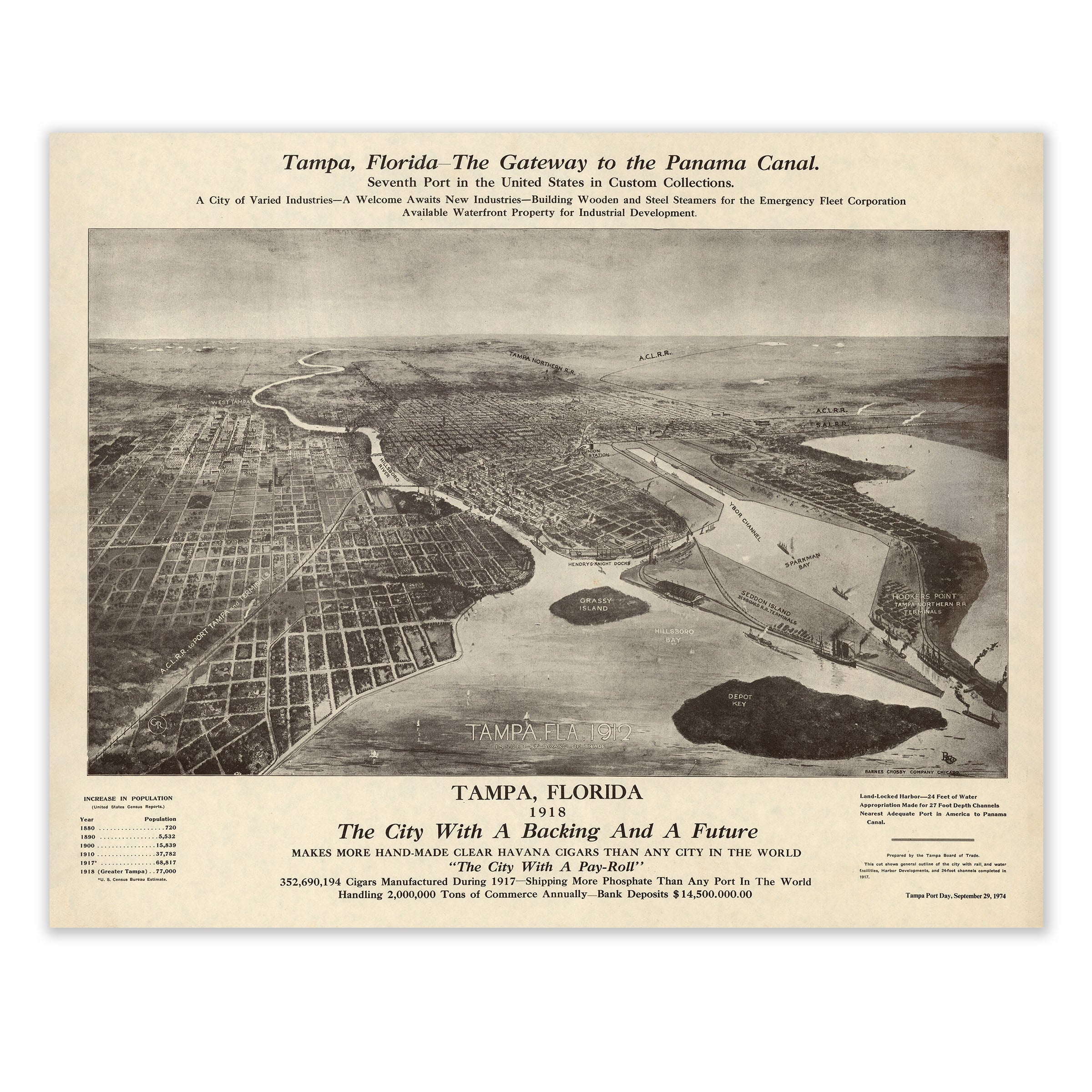 Tampa, Florida 1918 - Gateway to the Panama Canal Map