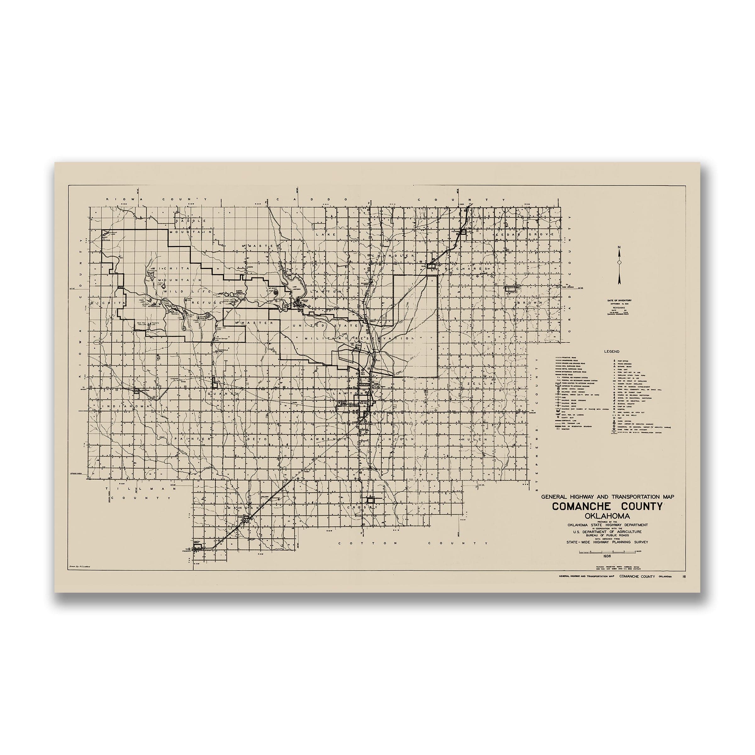 Comanche County, Oklahoma Map - 1936 Highway Transportation