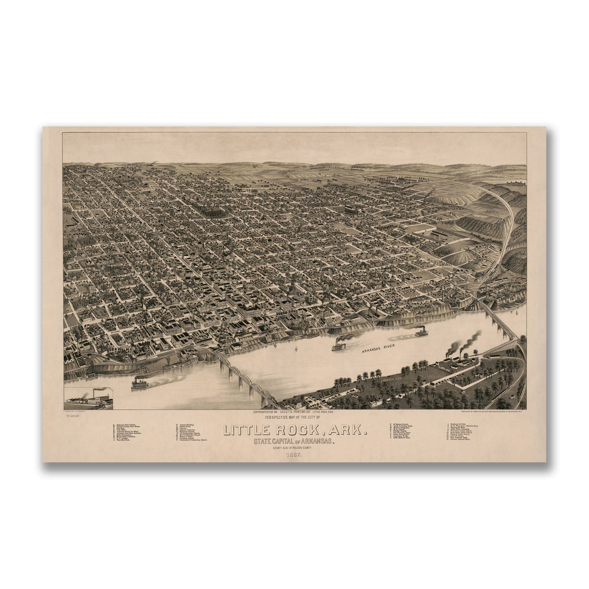 Little Rock, Arkansas Map 1887 - Archive Prints