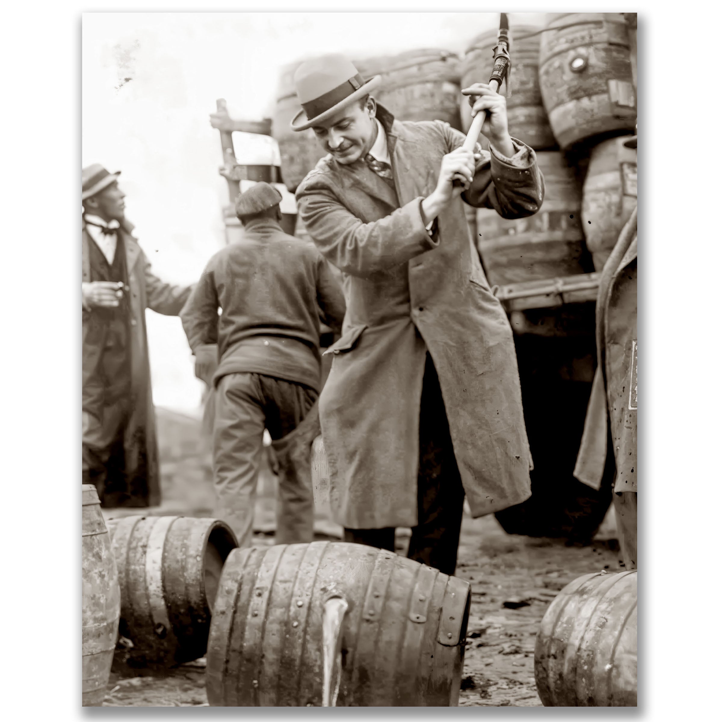 Prohibition Liquor Destruction - Federal Agents Destroying Confiscated Barrels
