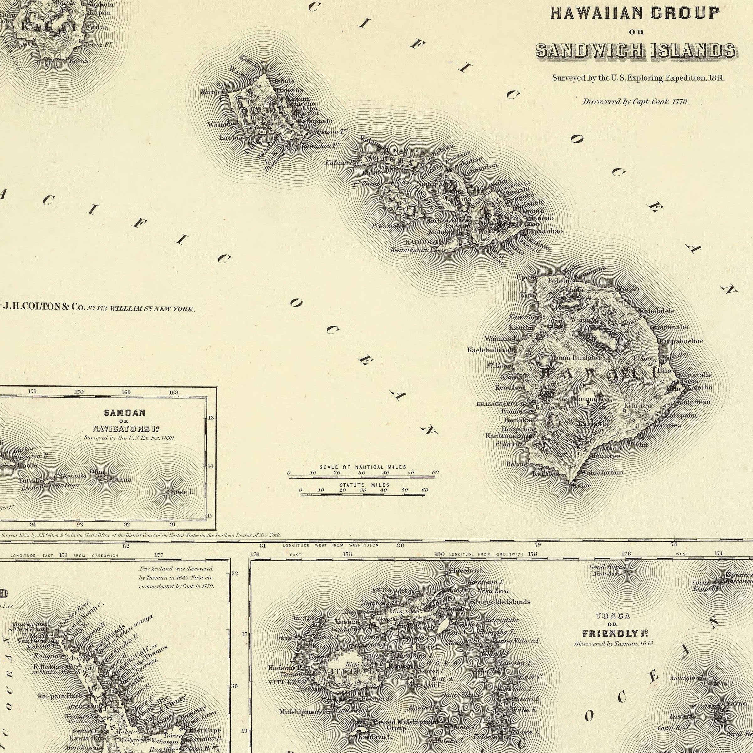 1856 Hawaiian Group (Sandwich Islands) & Pacific Islands — Restored Vintage Map