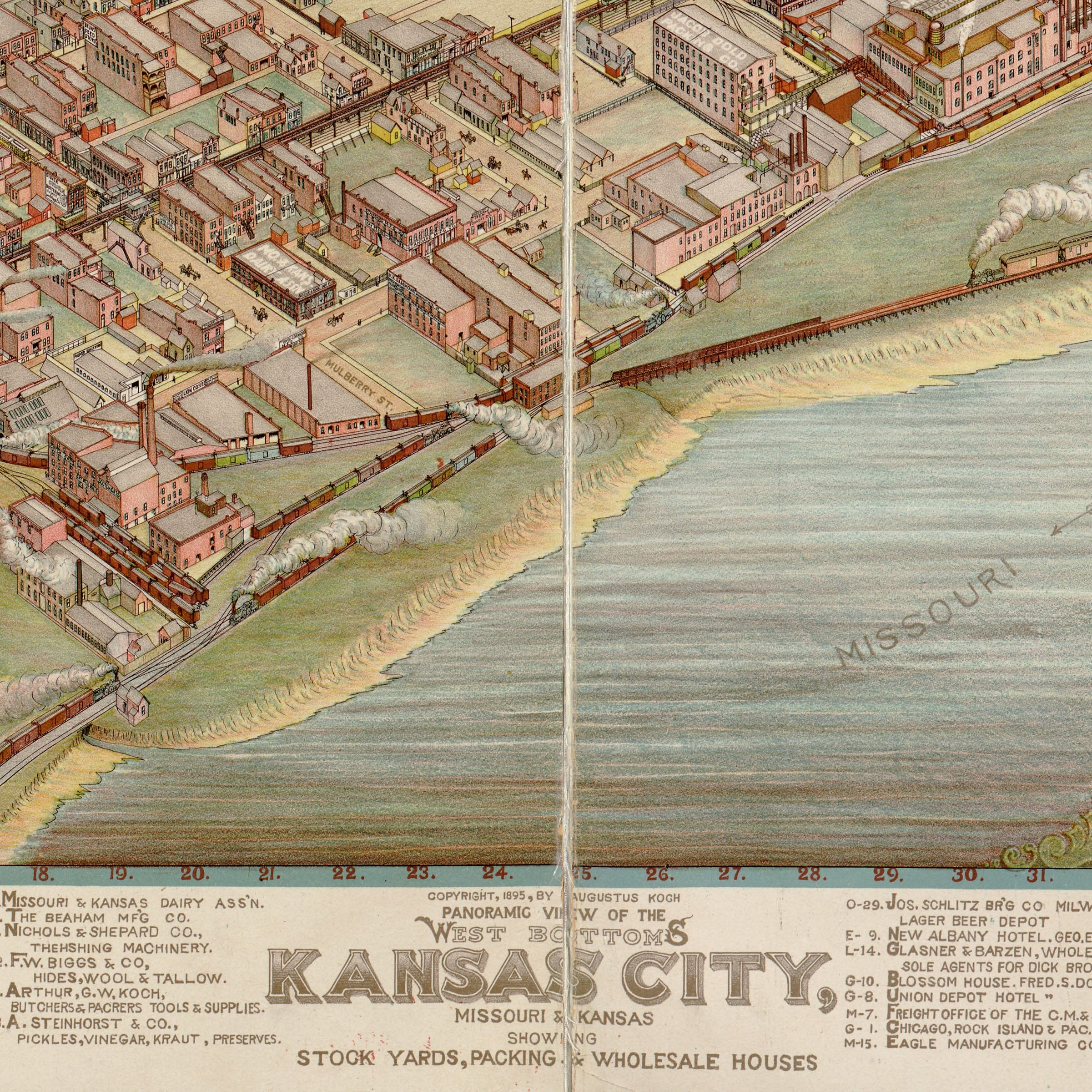 West Bottoms, Kansas City, Missouri Vintage Map 1895 - Bird's Eye View
