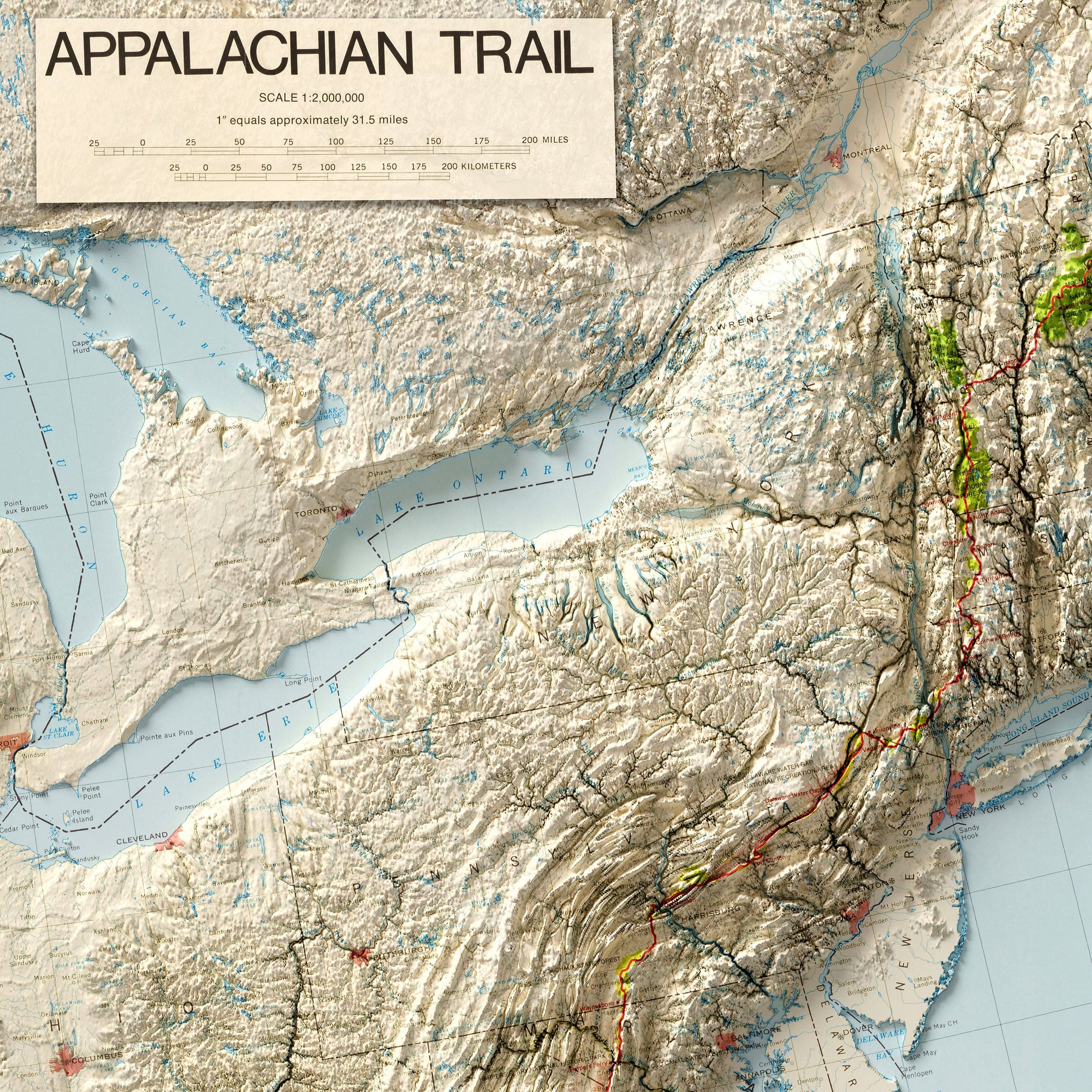 Appalachian Trail 3D Shaded Flat 2D Map - Topographic Hiking Guide (Not a Relief Map)