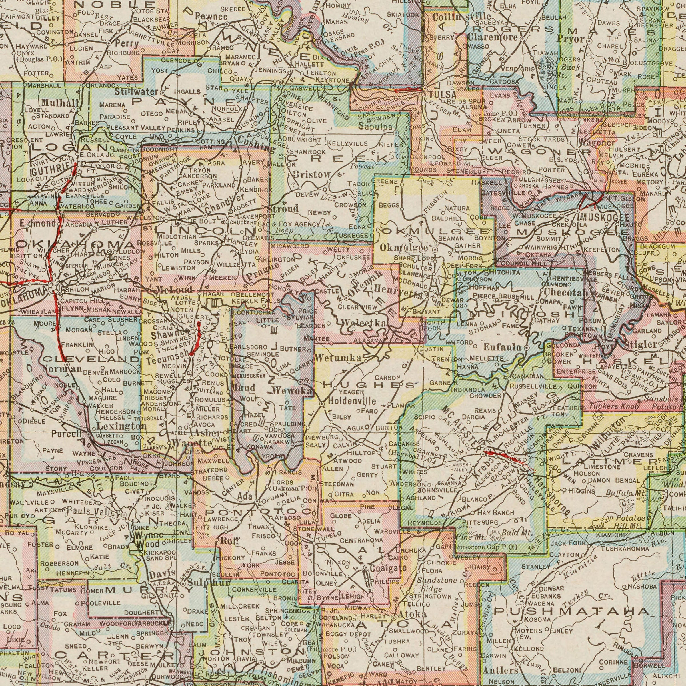 Oklahoma Map - Vintage 1925 George F. Cram Historical Map