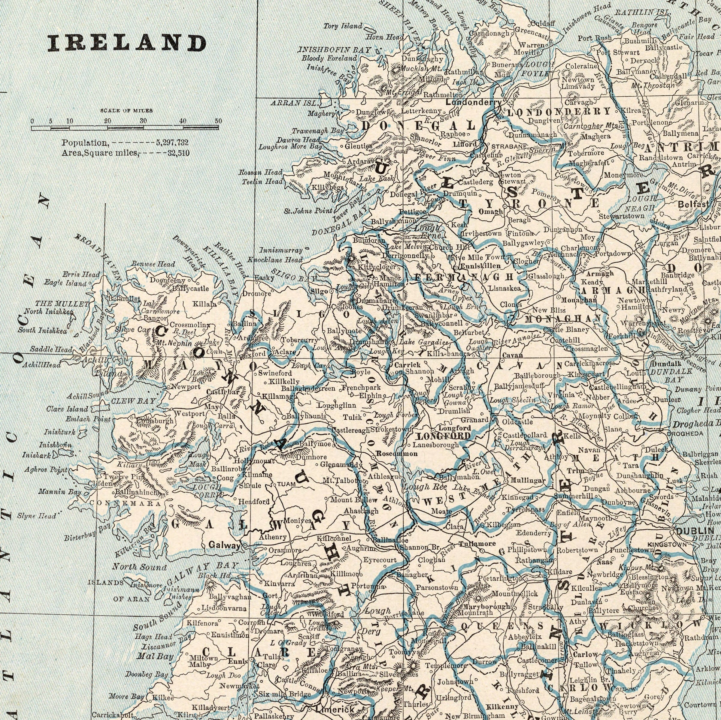 Vintage Ireland Map c. 1900 - Turn of Century Survey