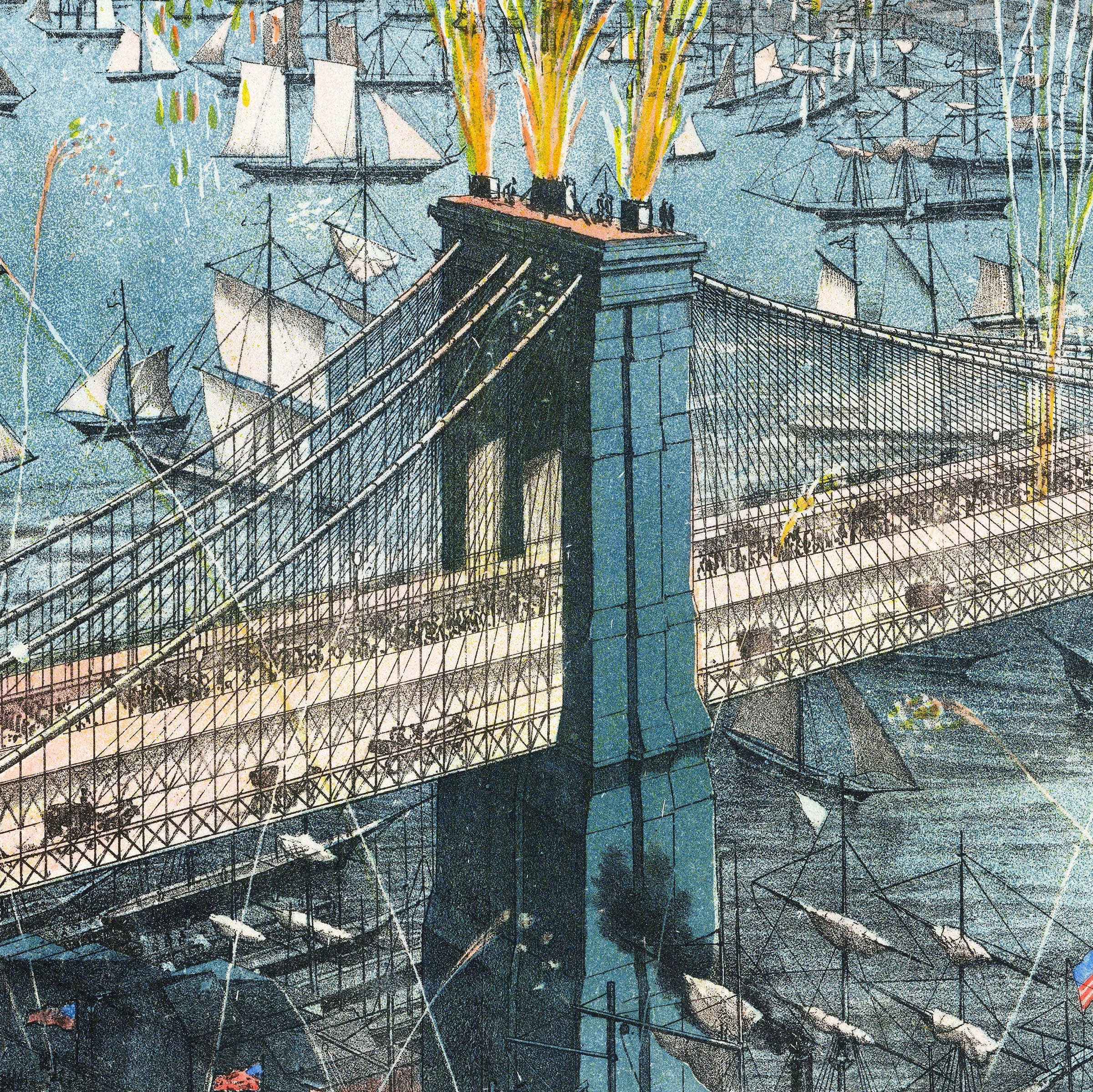 Brooklyn Bridge, New York Map 1883 - Opening Celebration