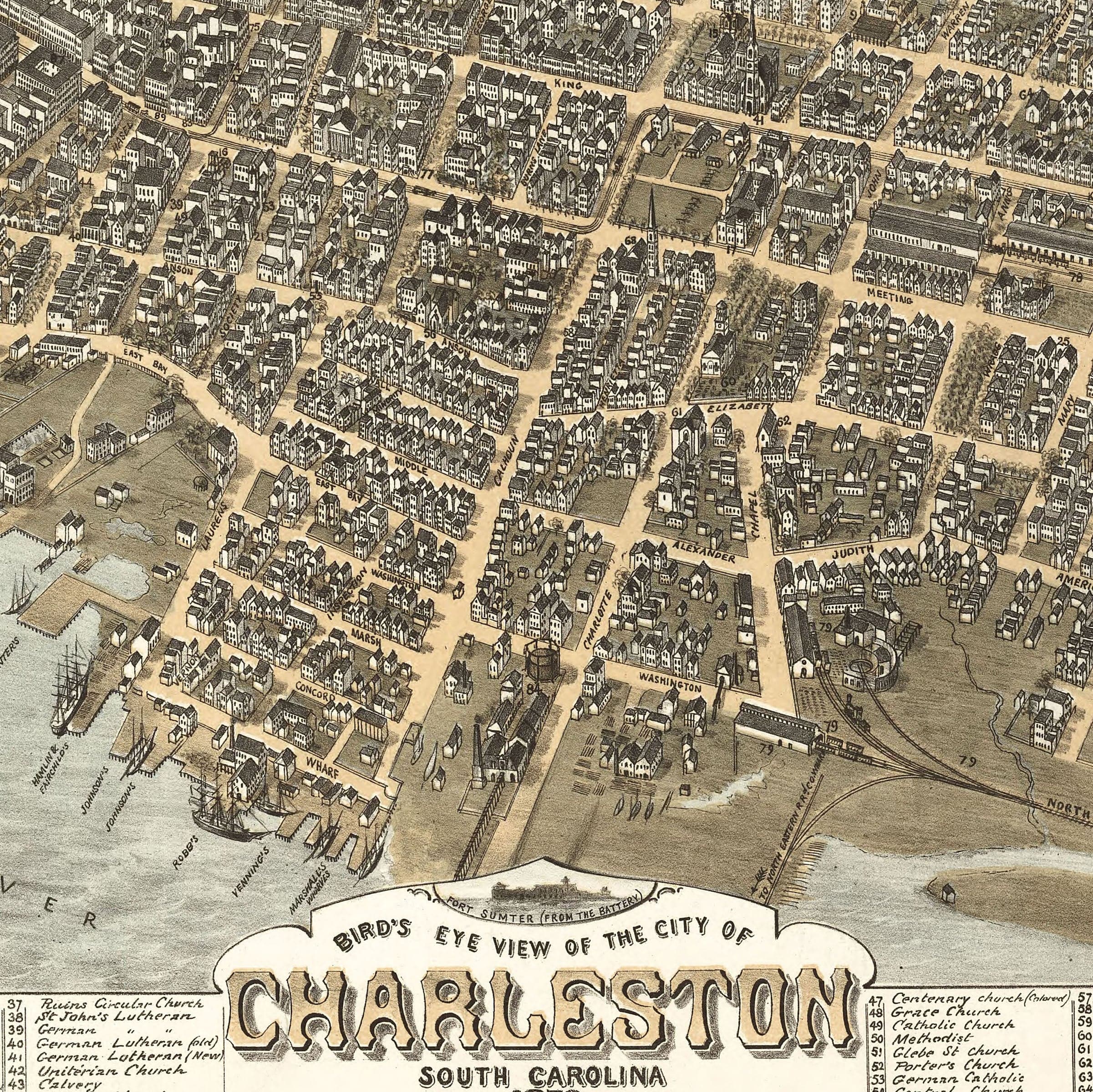 Charleston, South Carolina Map 1872 - Archive Prints