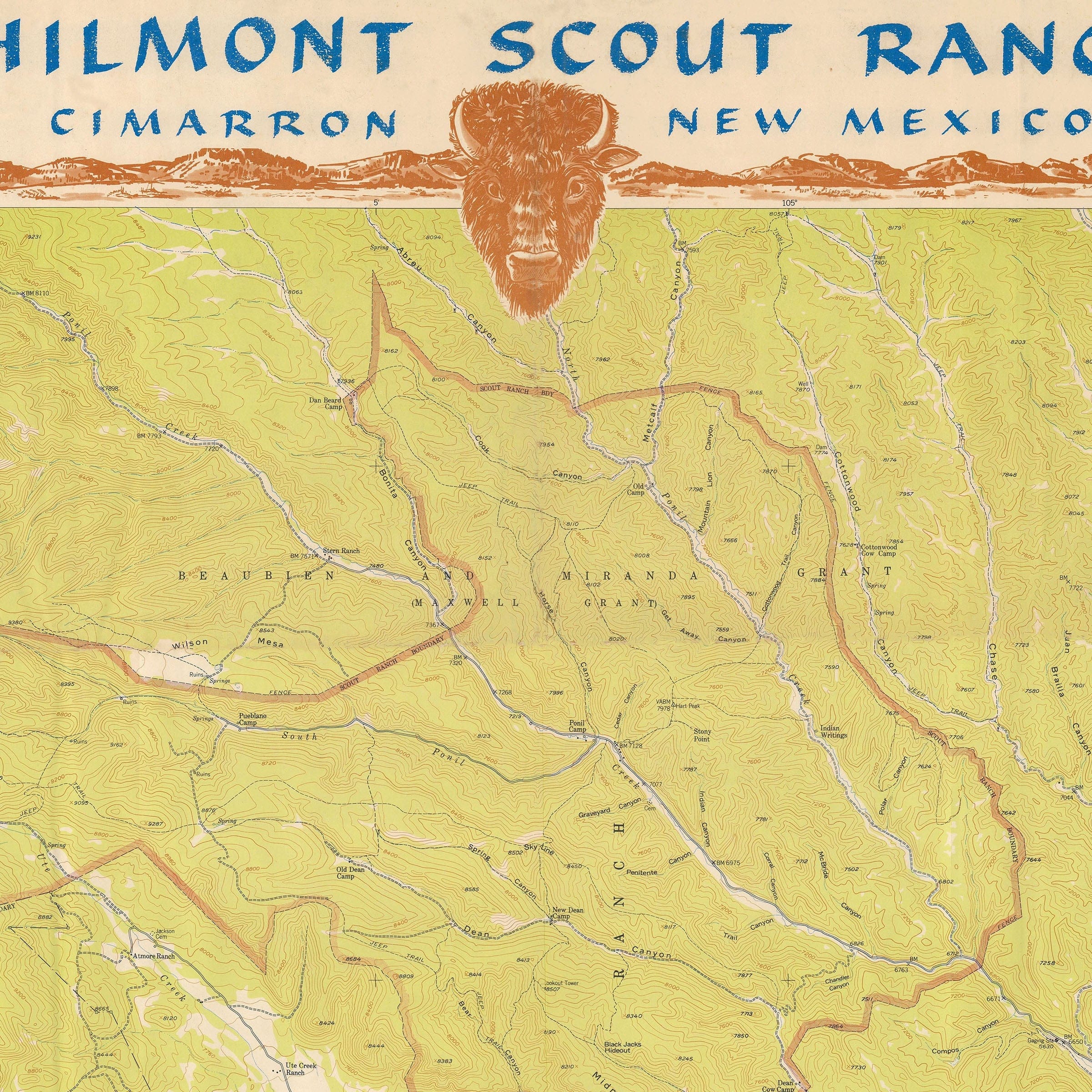 Philmont Scout Ranch Map c.1960 - Archive Prints