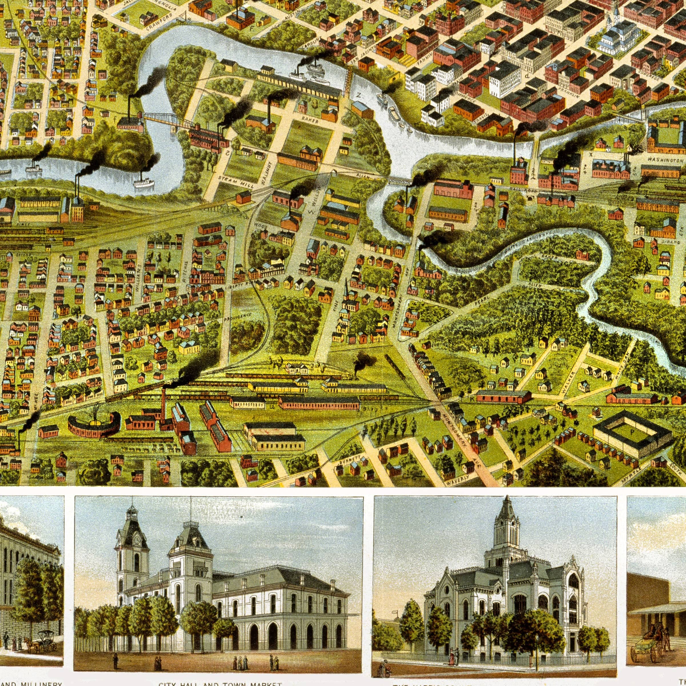 Houston, Texas Map 1891 - Archive Prints