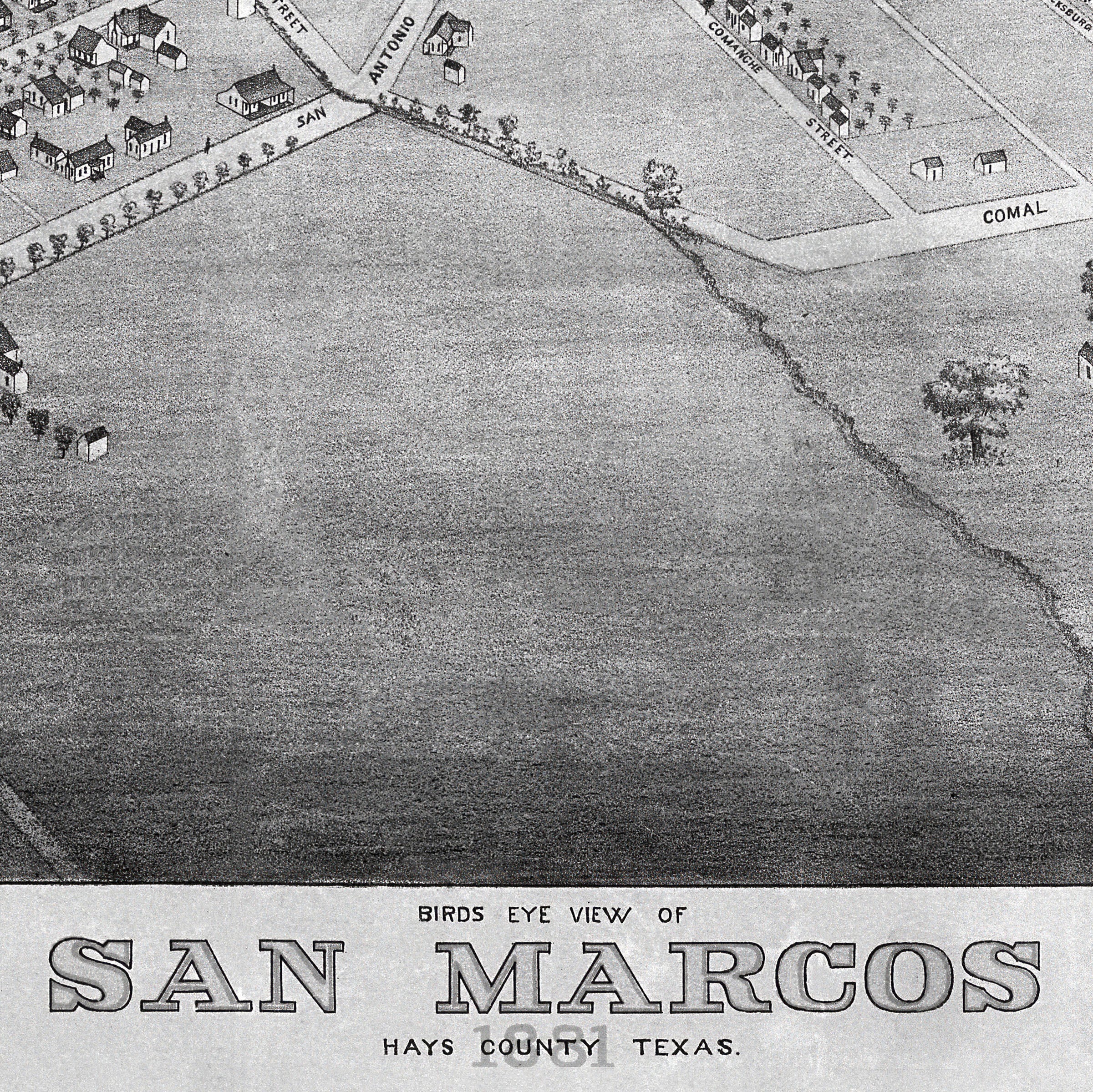 San Marcos Bird's-Eye View Map - Vintage 1881 Texas Map