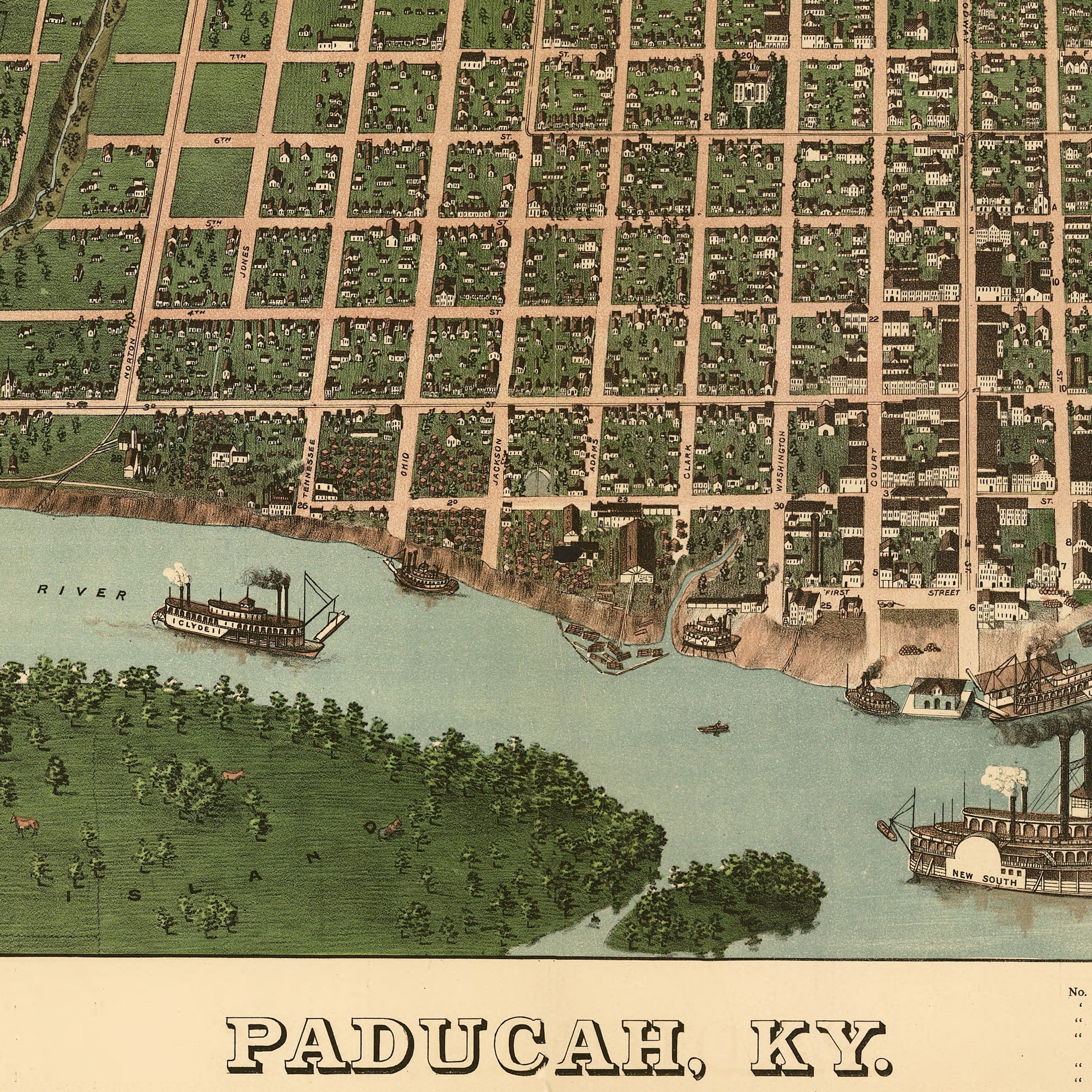 Paducah, Kentucky Vintage Map 1889 - Bird's Eye View